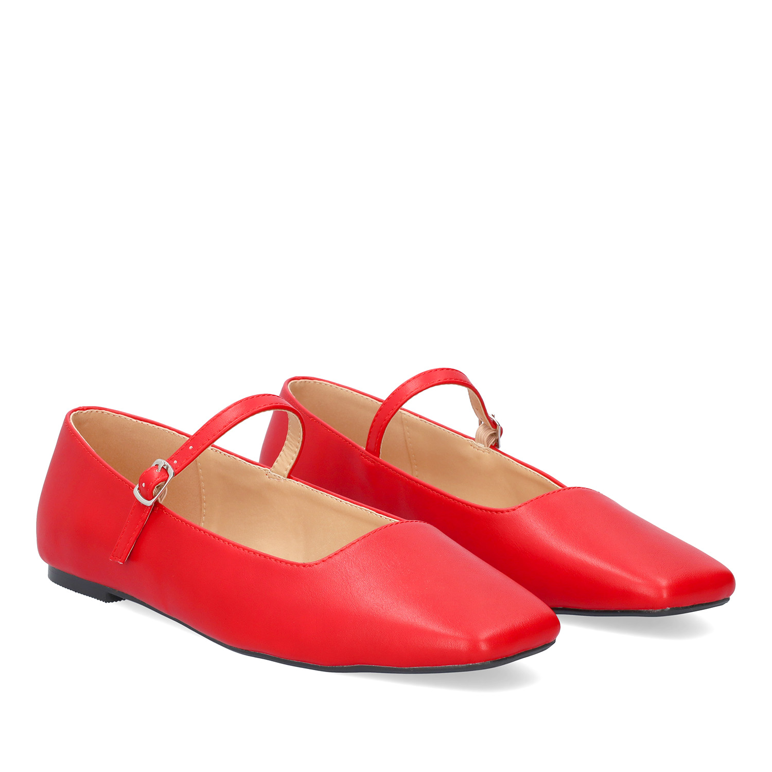 Flat red ballerinas made in soft faux leather 