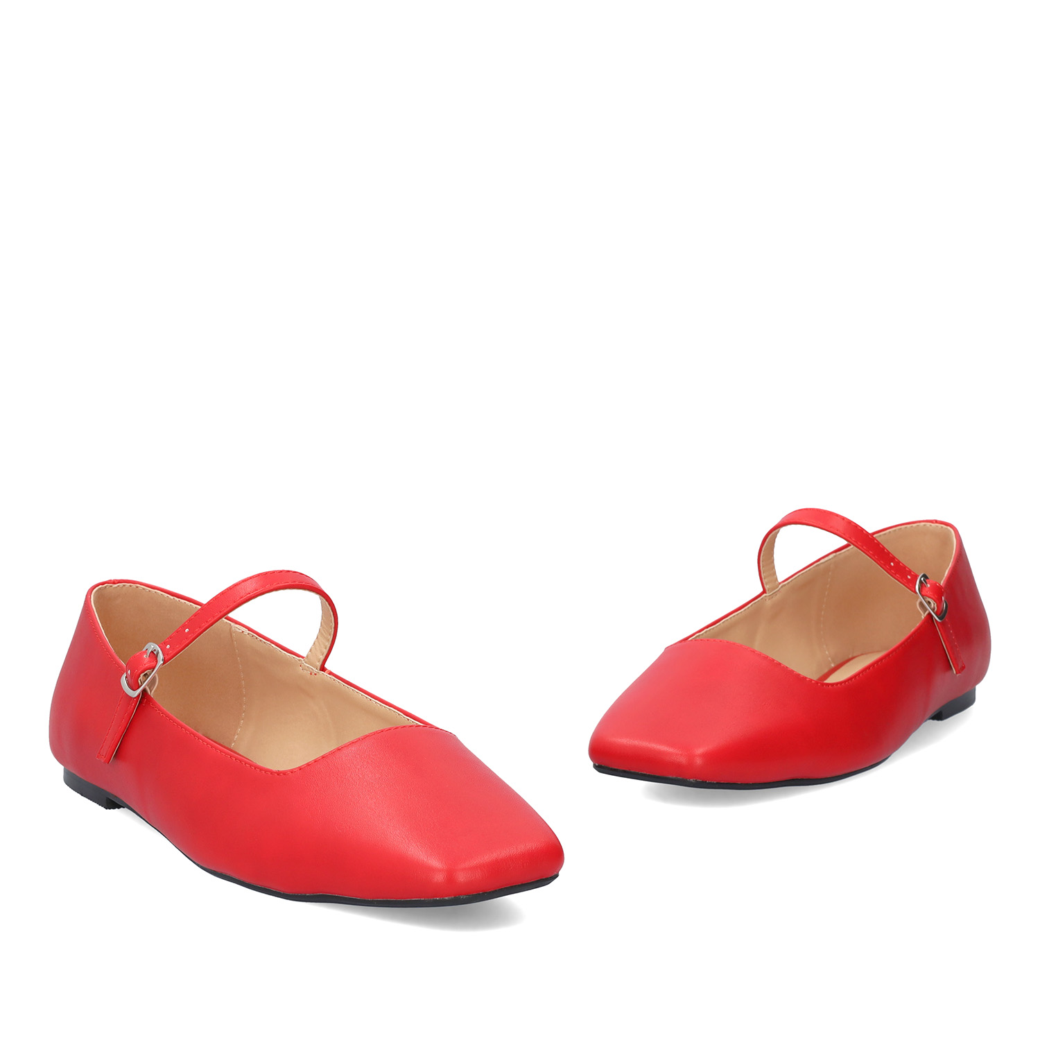 Flat red ballerinas made in soft faux leather 