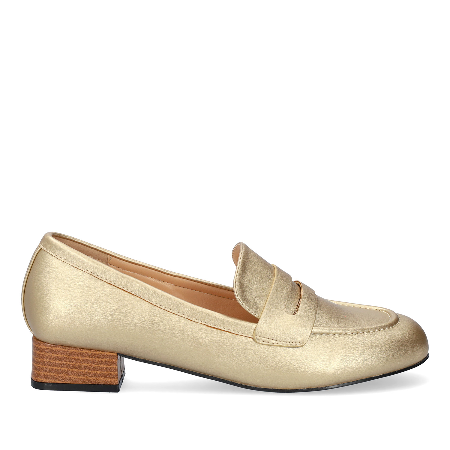 Heeled loafer in soft gold faux leather 