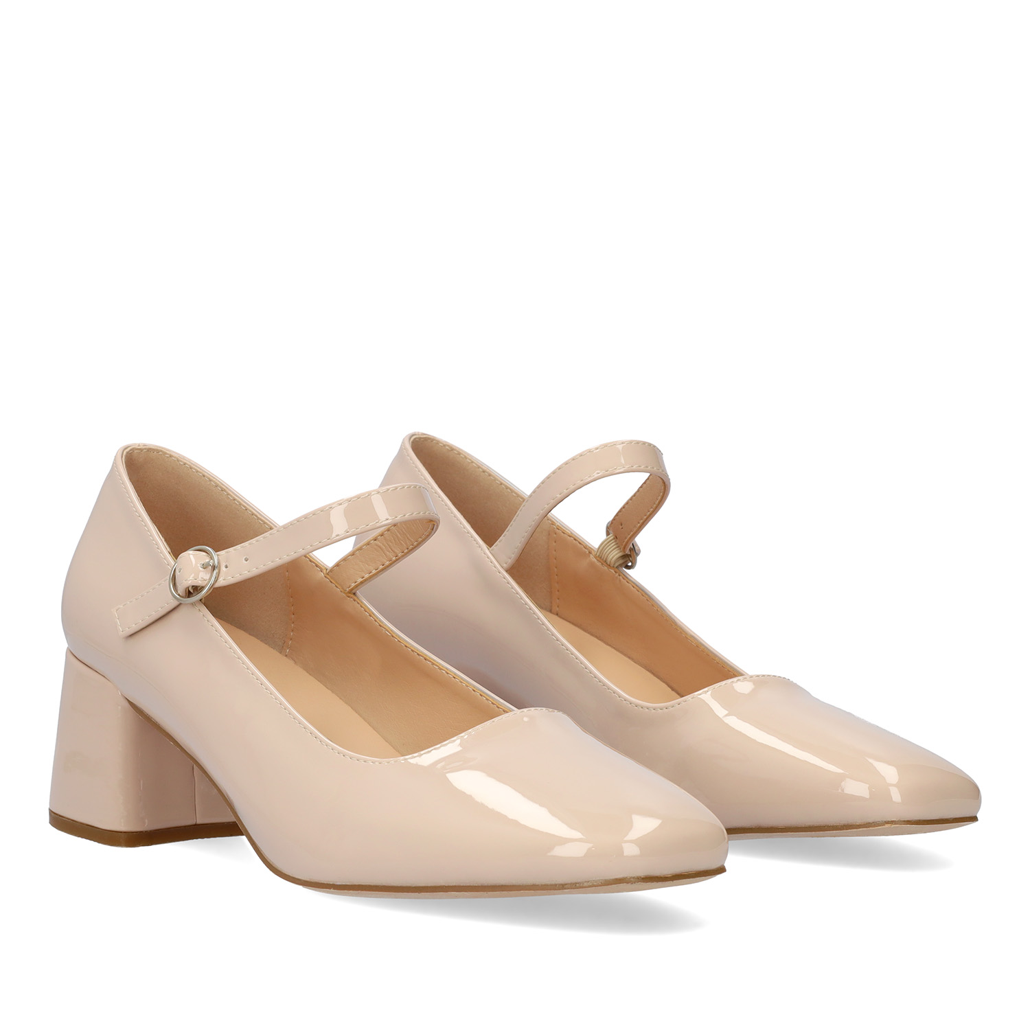 Mary Jane à talon en simili cuir verni beige