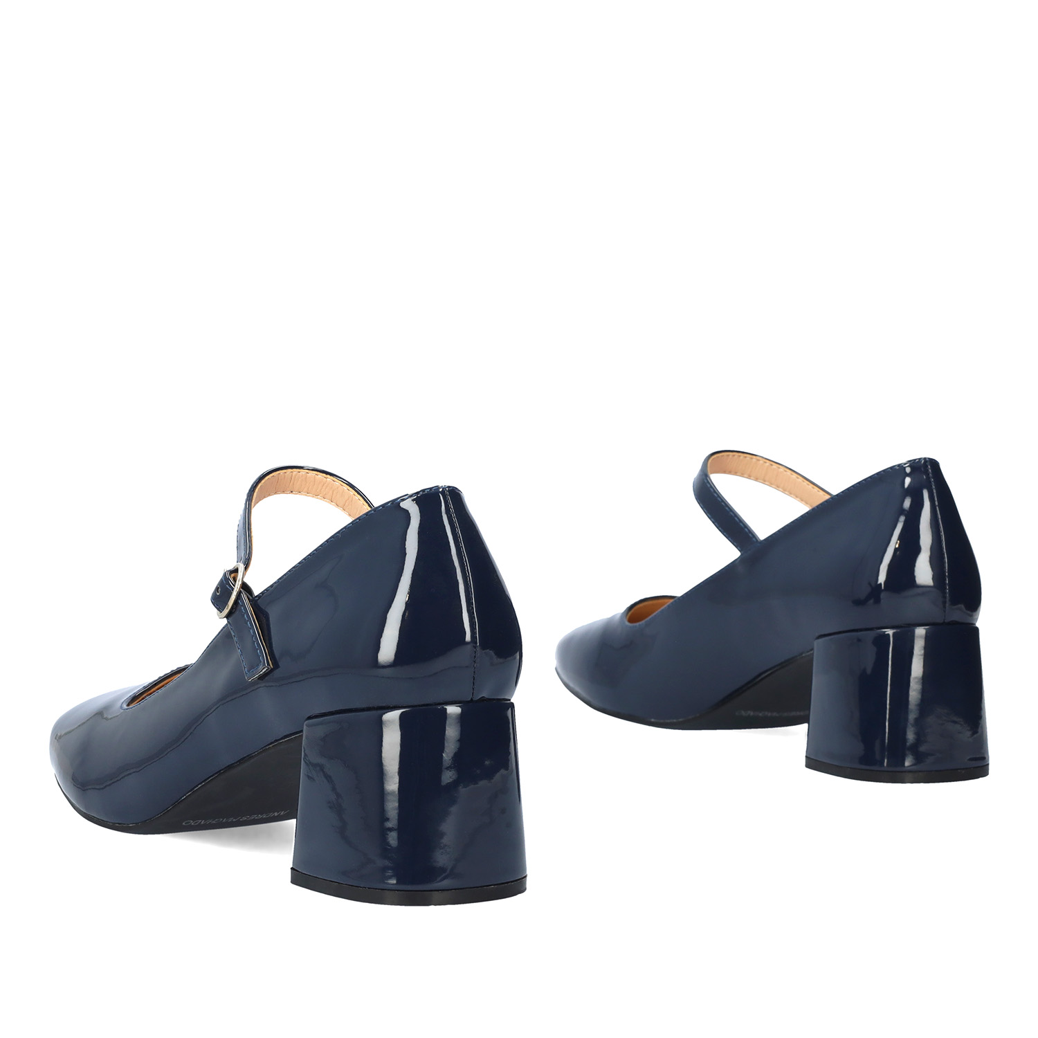 Patent navy faux leather heeled May Jane 