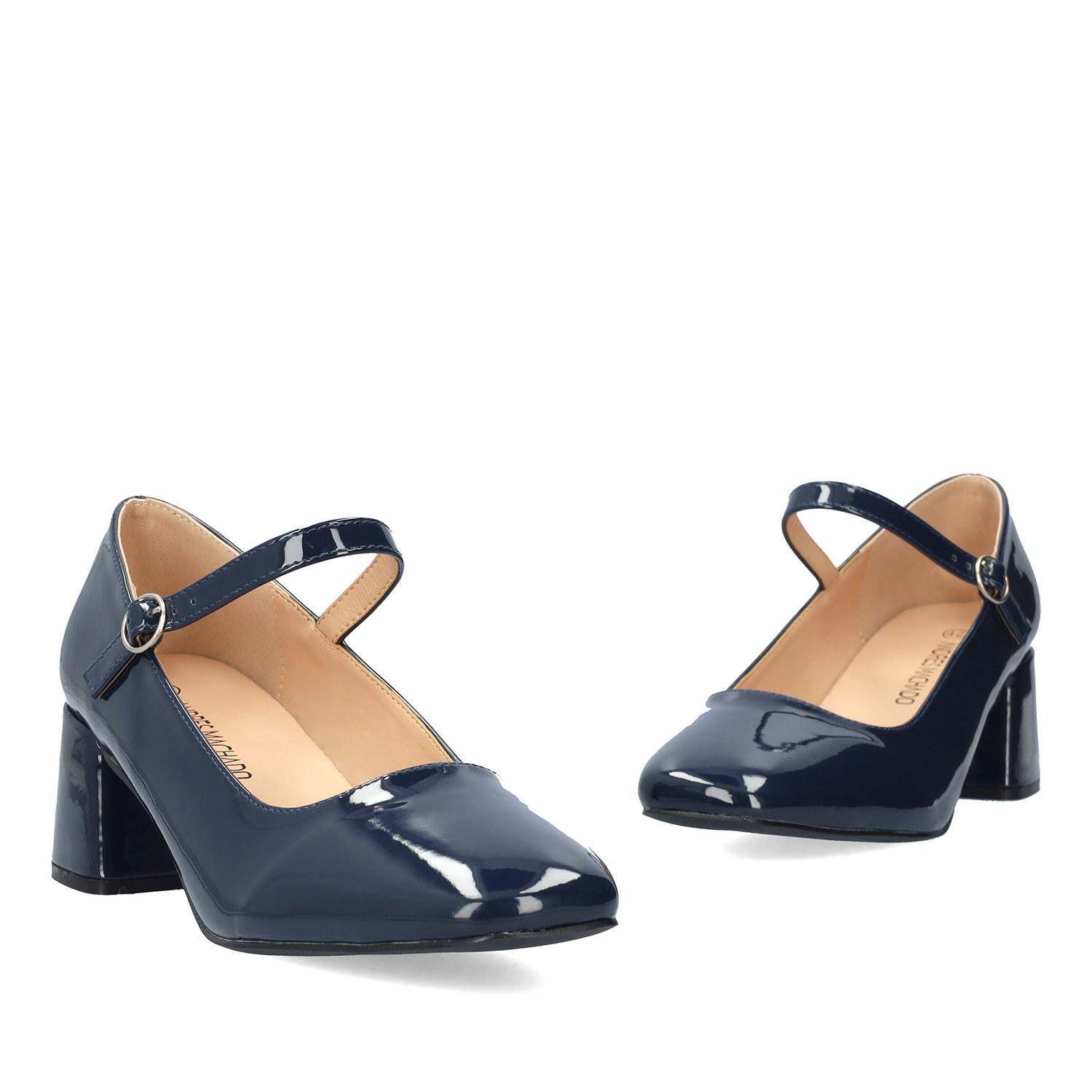 Patent navy faux leather heeled May Jane 