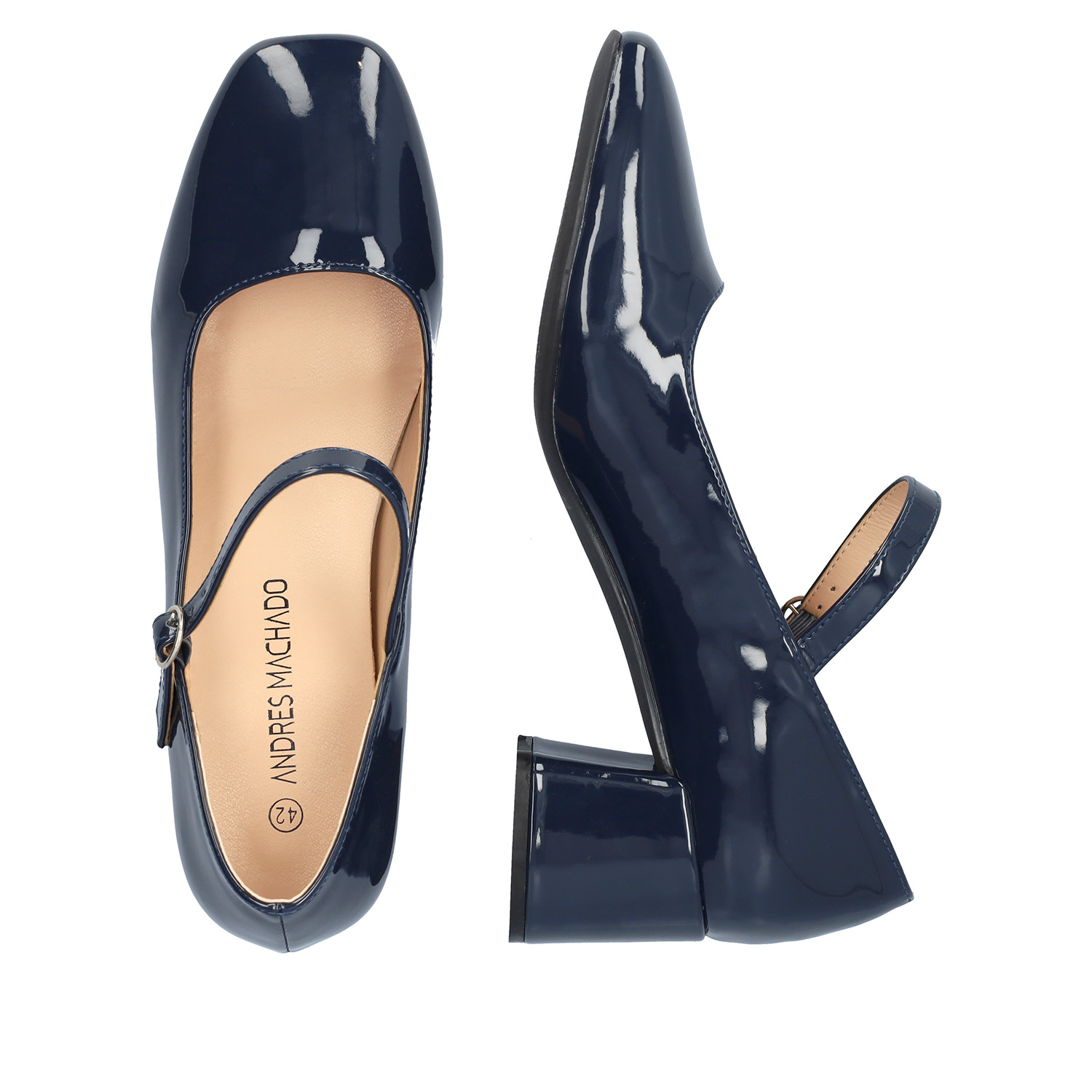 Patent navy faux leather heeled May Jane 