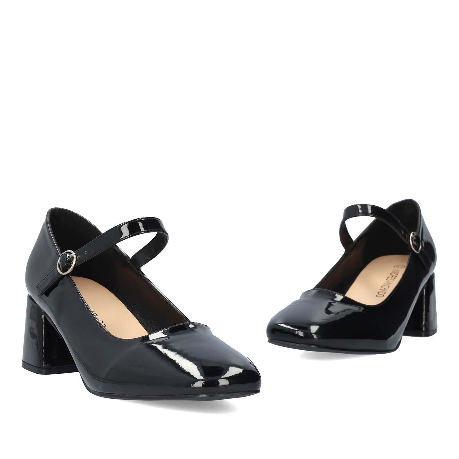 Patent black faux leather heeled May Jane 