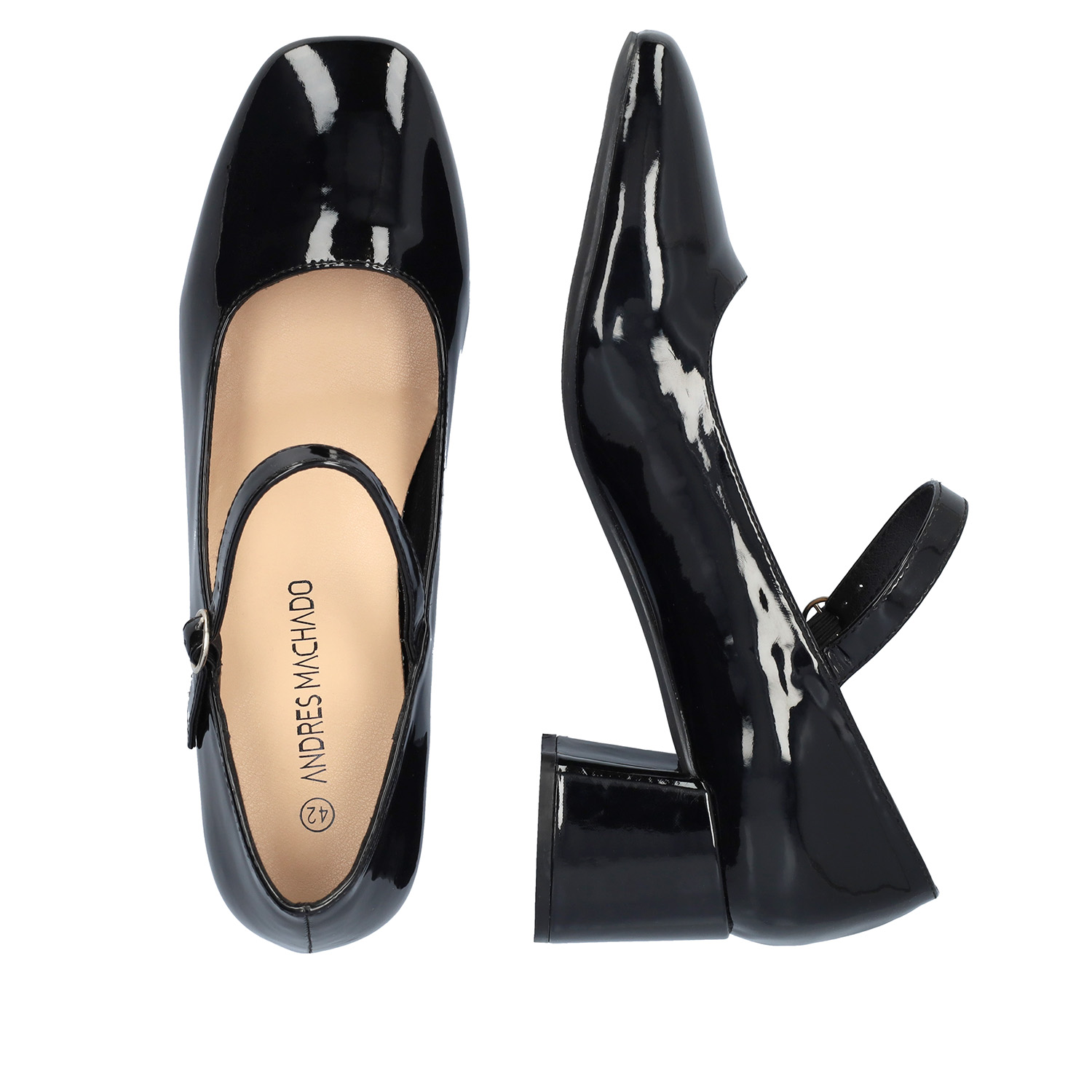 Patent black faux leather heeled May Jane 