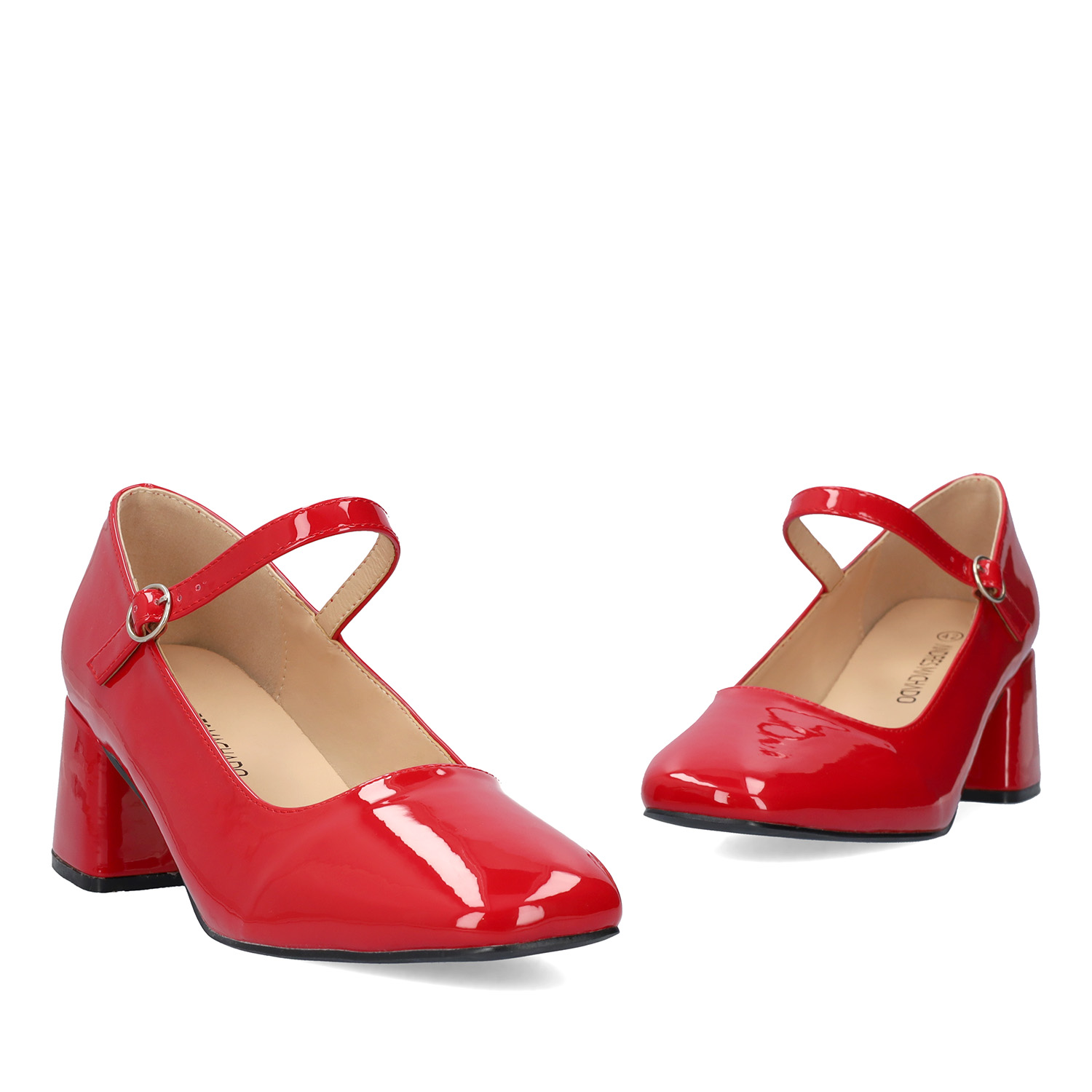 Patent red faux leather heeled May Jane 