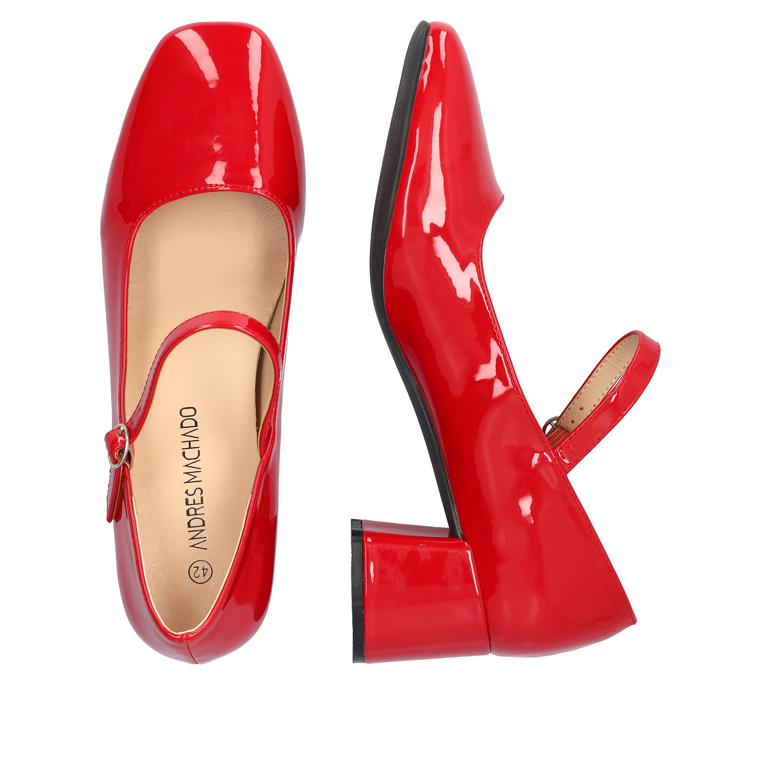 Patent red faux leather heeled May Jane 