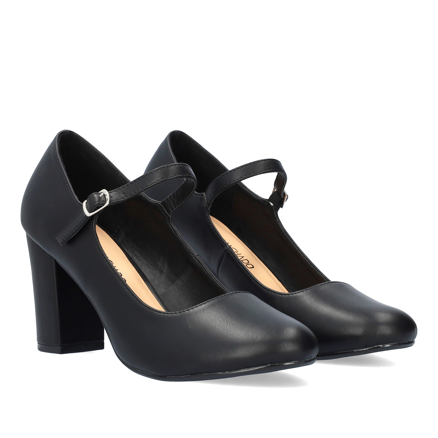 Heeled Mary Jane in black coloured soft faux leather 