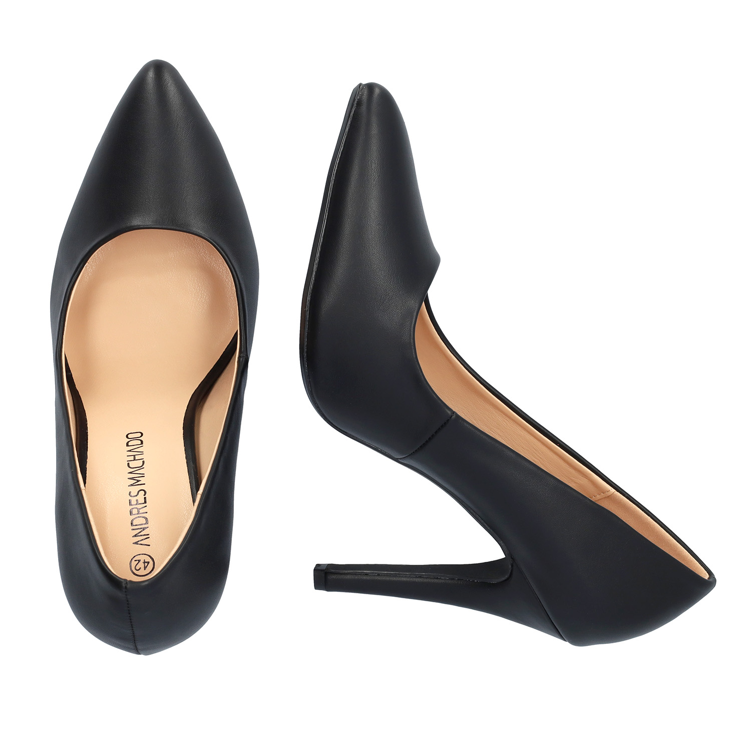 Black soft faux leather heeled pumps 