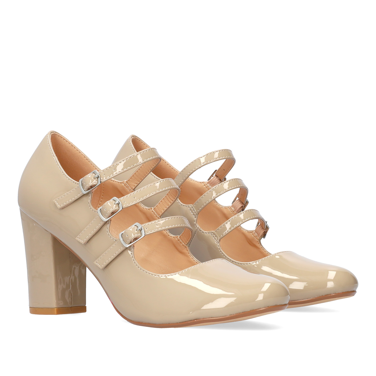 Mary Jane à talon simili cuir verni beige