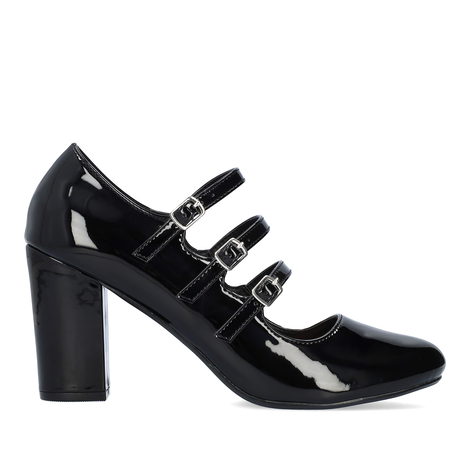 Mary Jane à talon simili cuir verni noir 