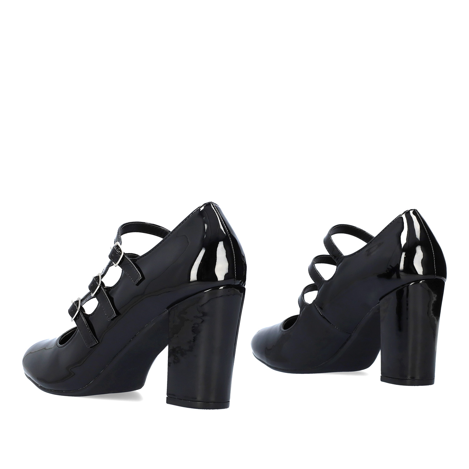 Heeled Mary Jane in black patent soft leather 