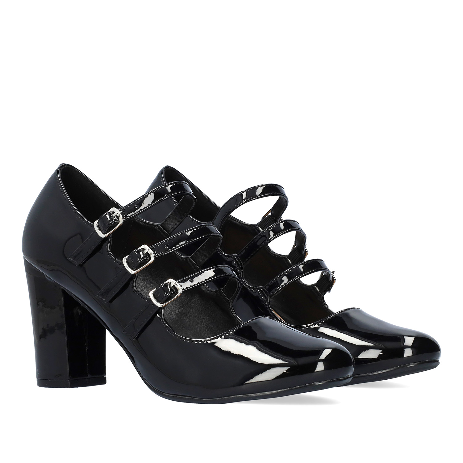 Heeled Mary Jane in black patent soft leather