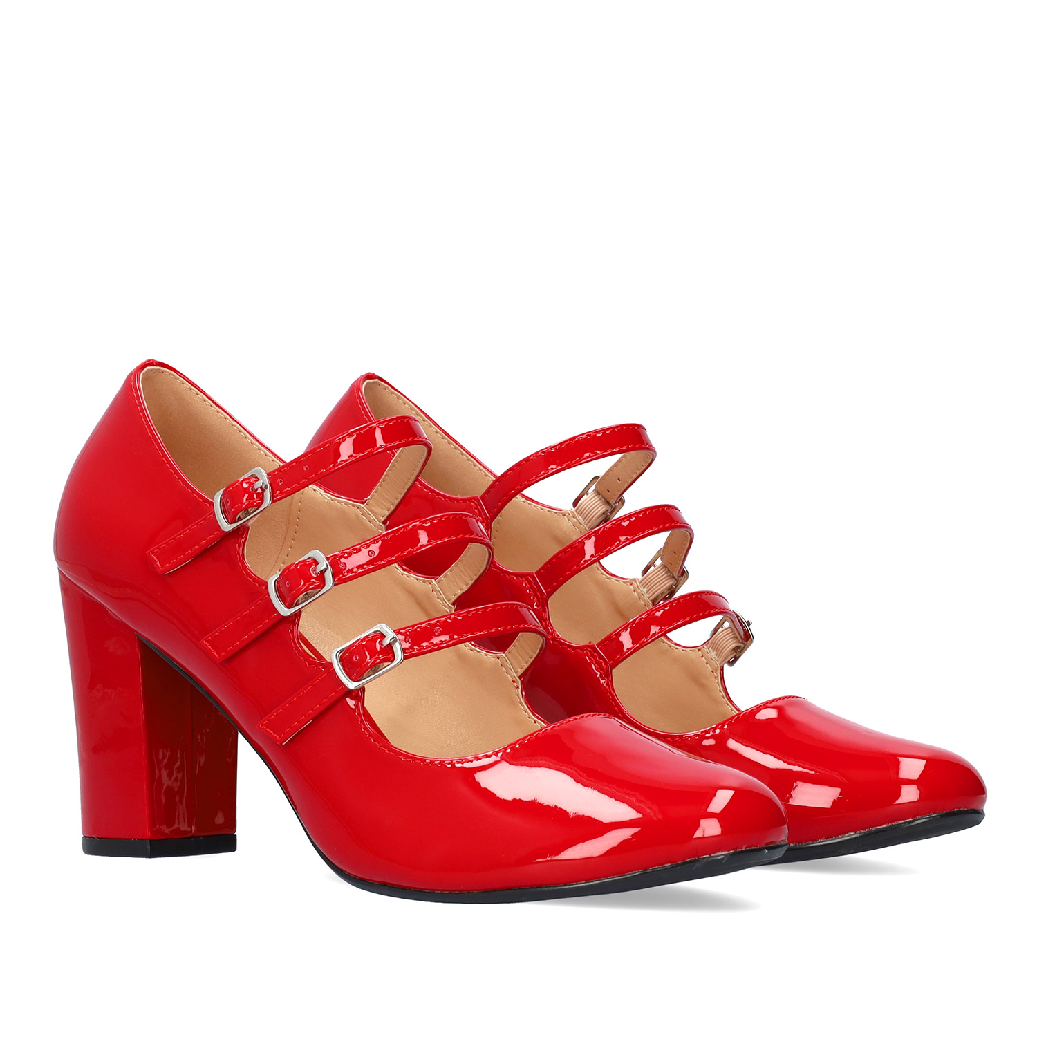 Heeled Mary Jane in red patent soft leather 