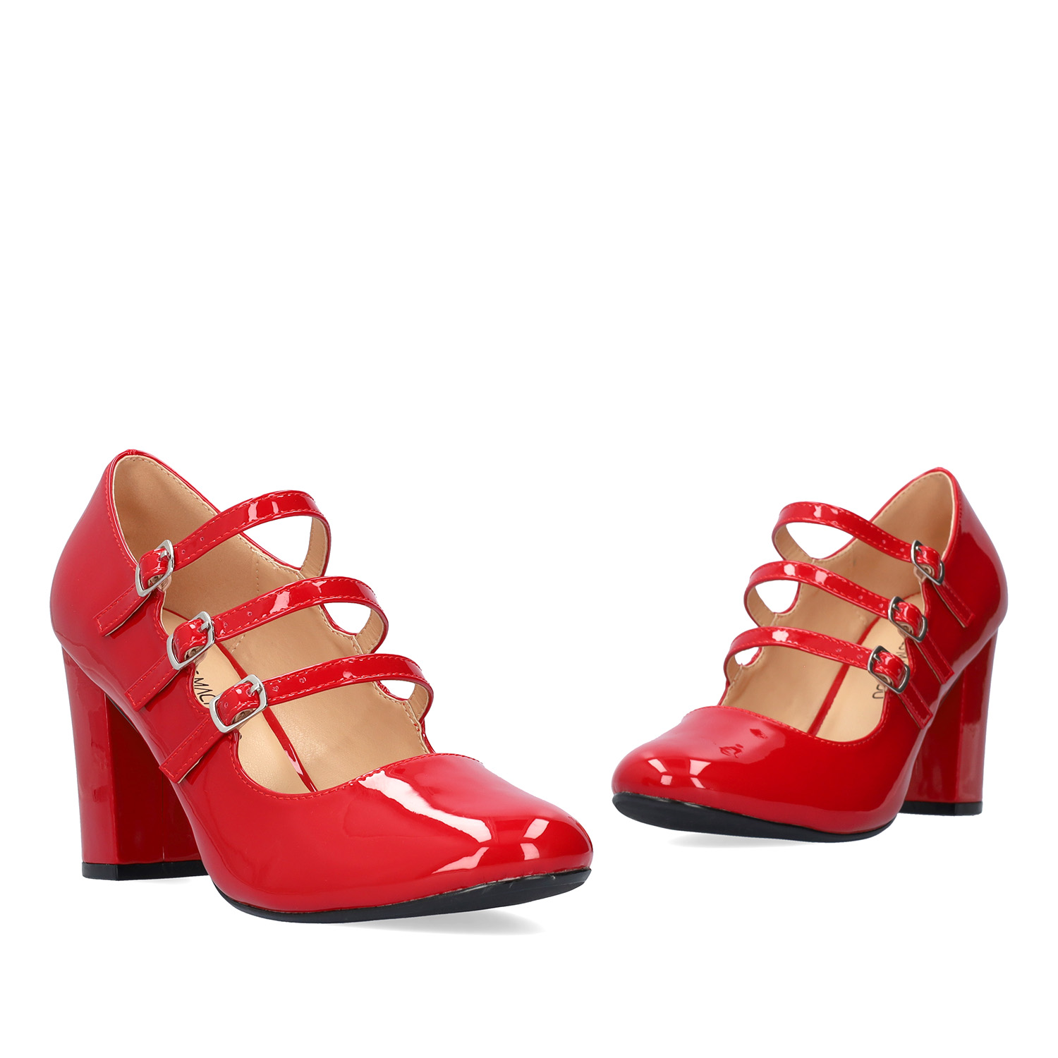 Heeled Mary Jane in red patent soft leather 