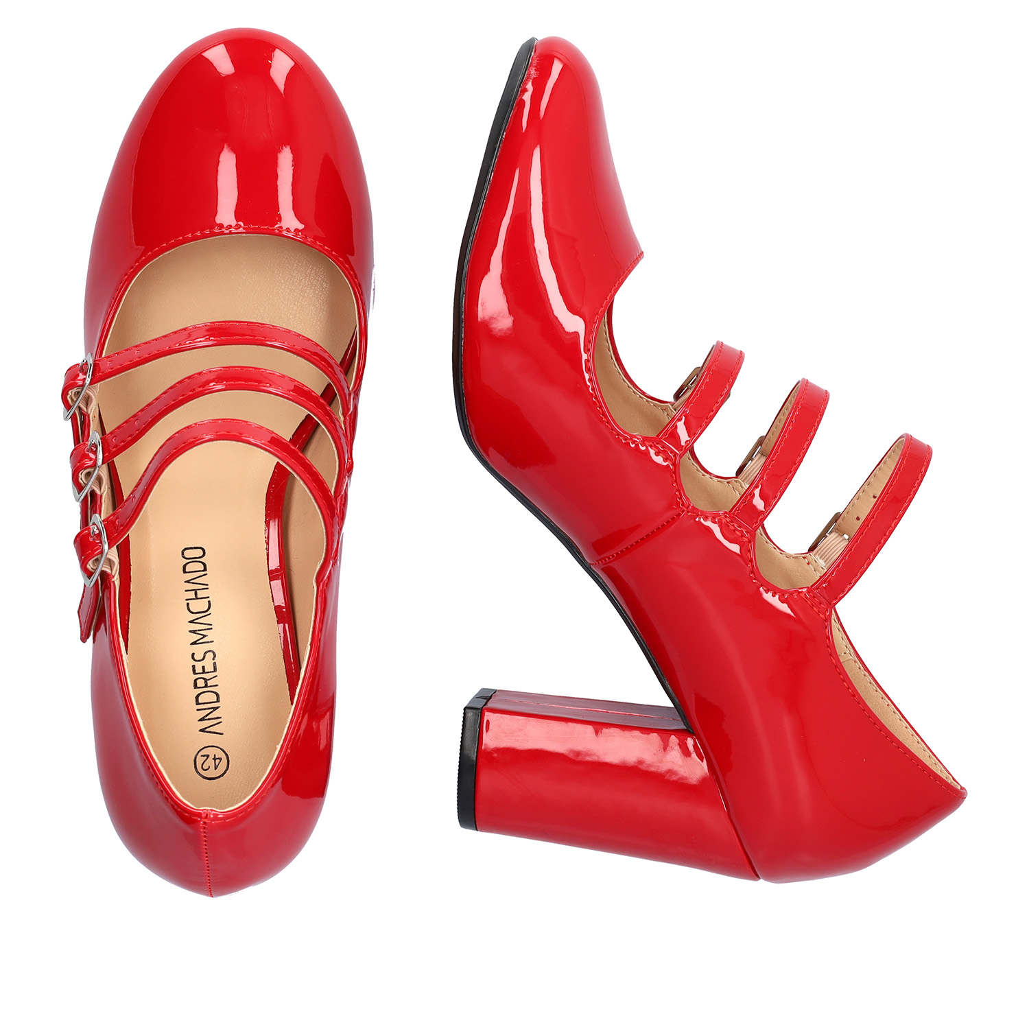 Heeled Mary Jane in red patent soft leather 