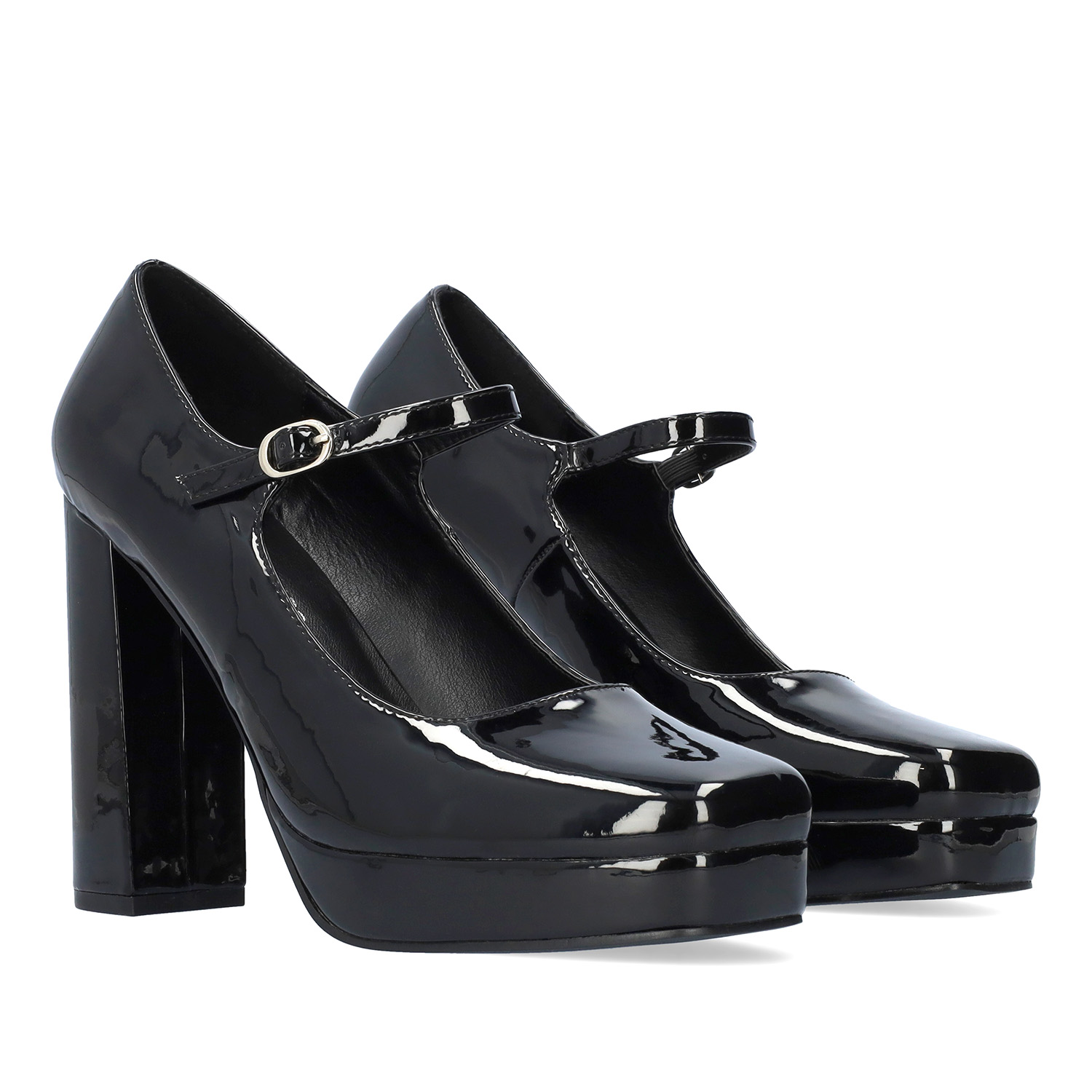 Mary Jane à talon simili cuir verni noir