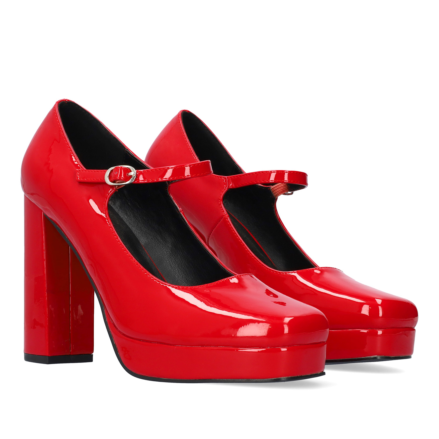 Mary Jane à talon simili cuir verni rouge