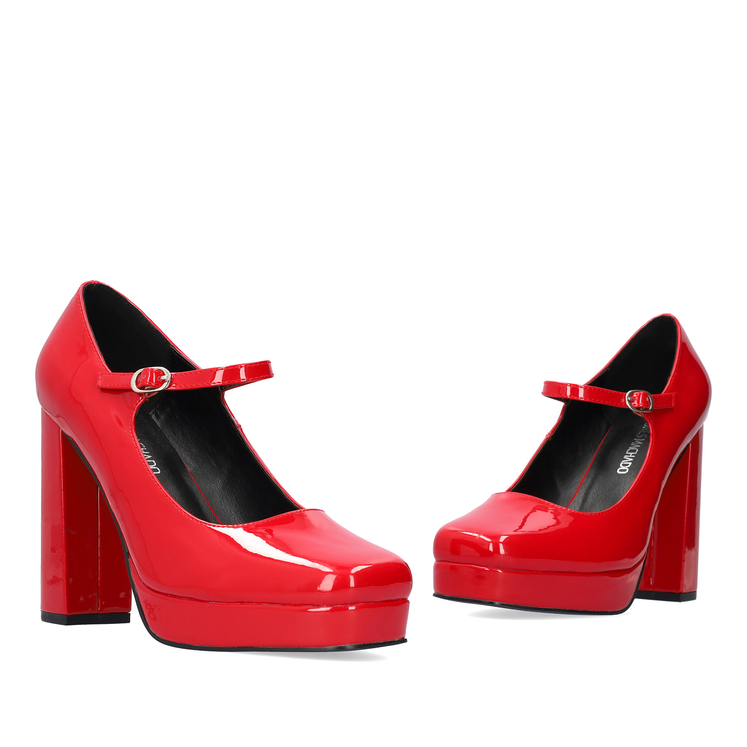 Heeled Mary Jane in soft patent red colour 