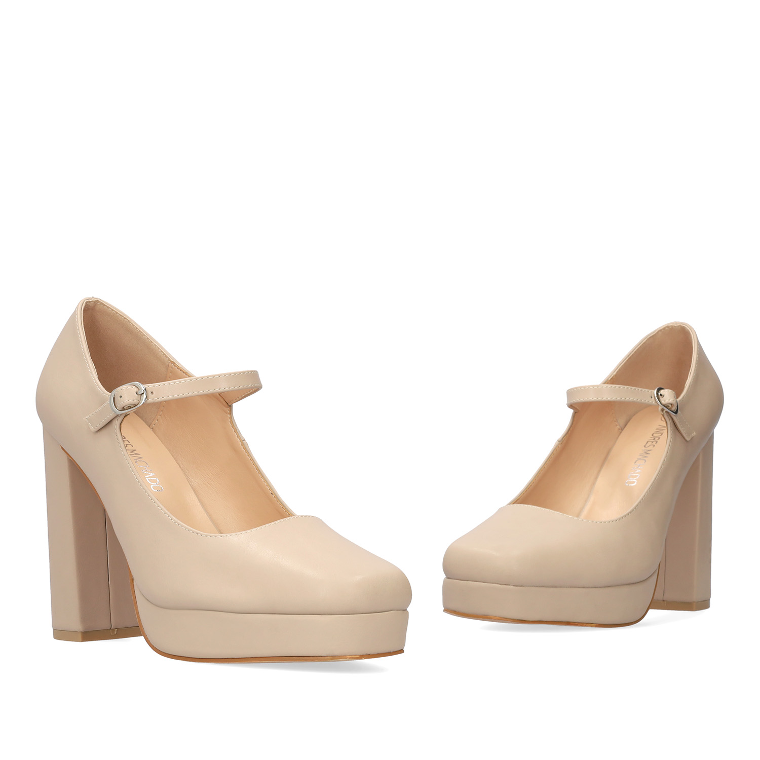 Schuh im Mary-Jane-Stil mit Absatz und Plateau in Softr beige-Farbe 