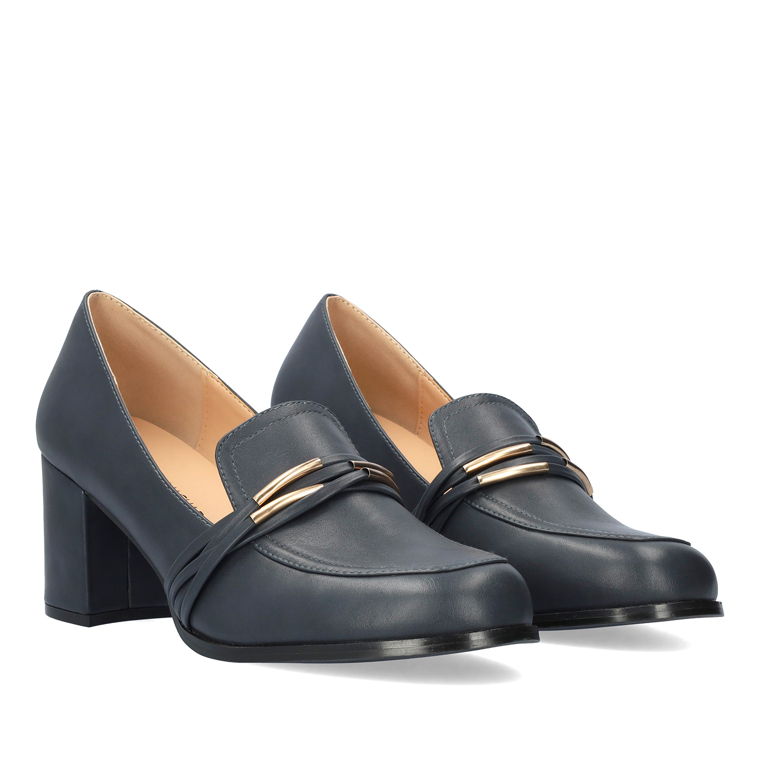 Heeled loafer in navy soft faux leather 