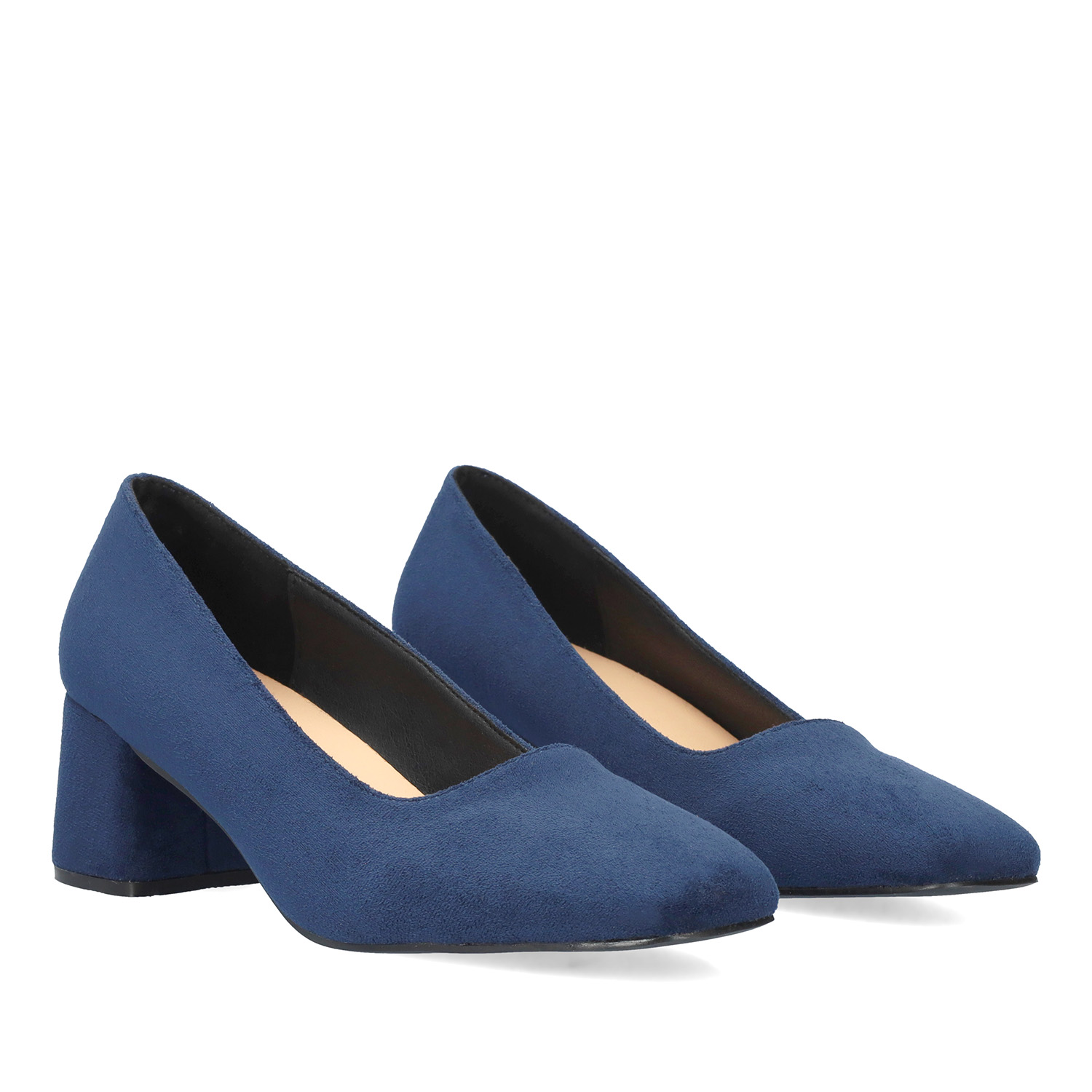 Navy faux suede heeled pumps 