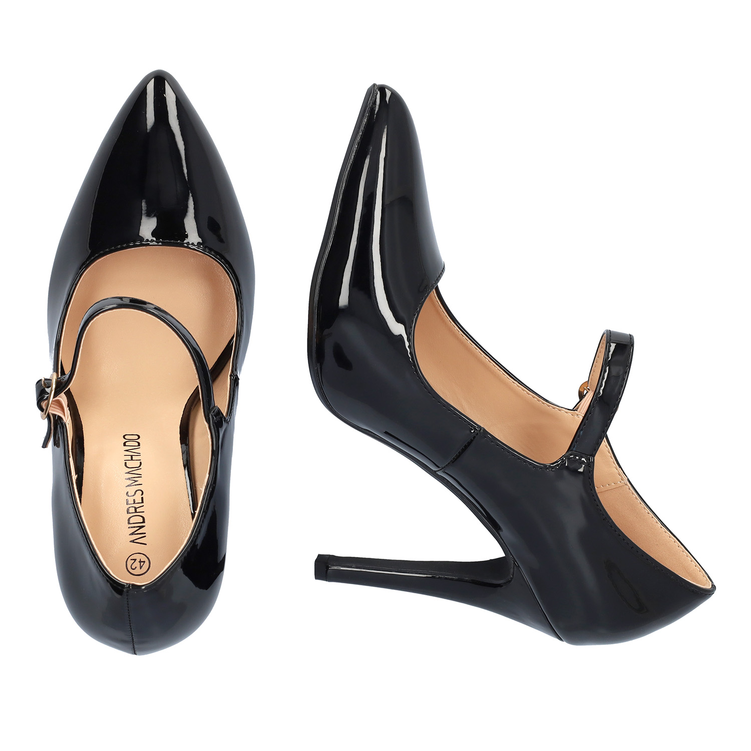 Black soft patent heeled Mary Jane 