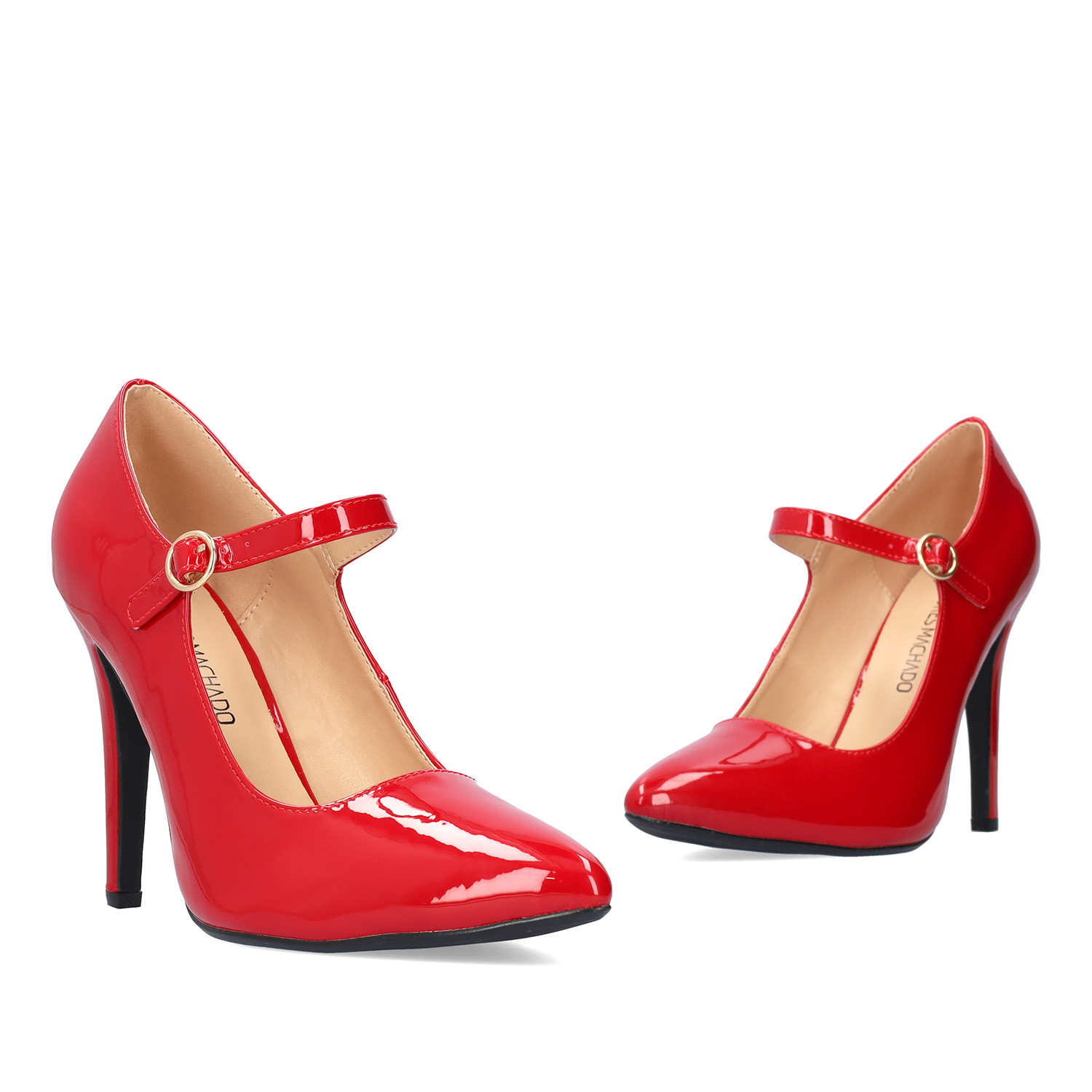 Red soft patent heeled Mary Jane 