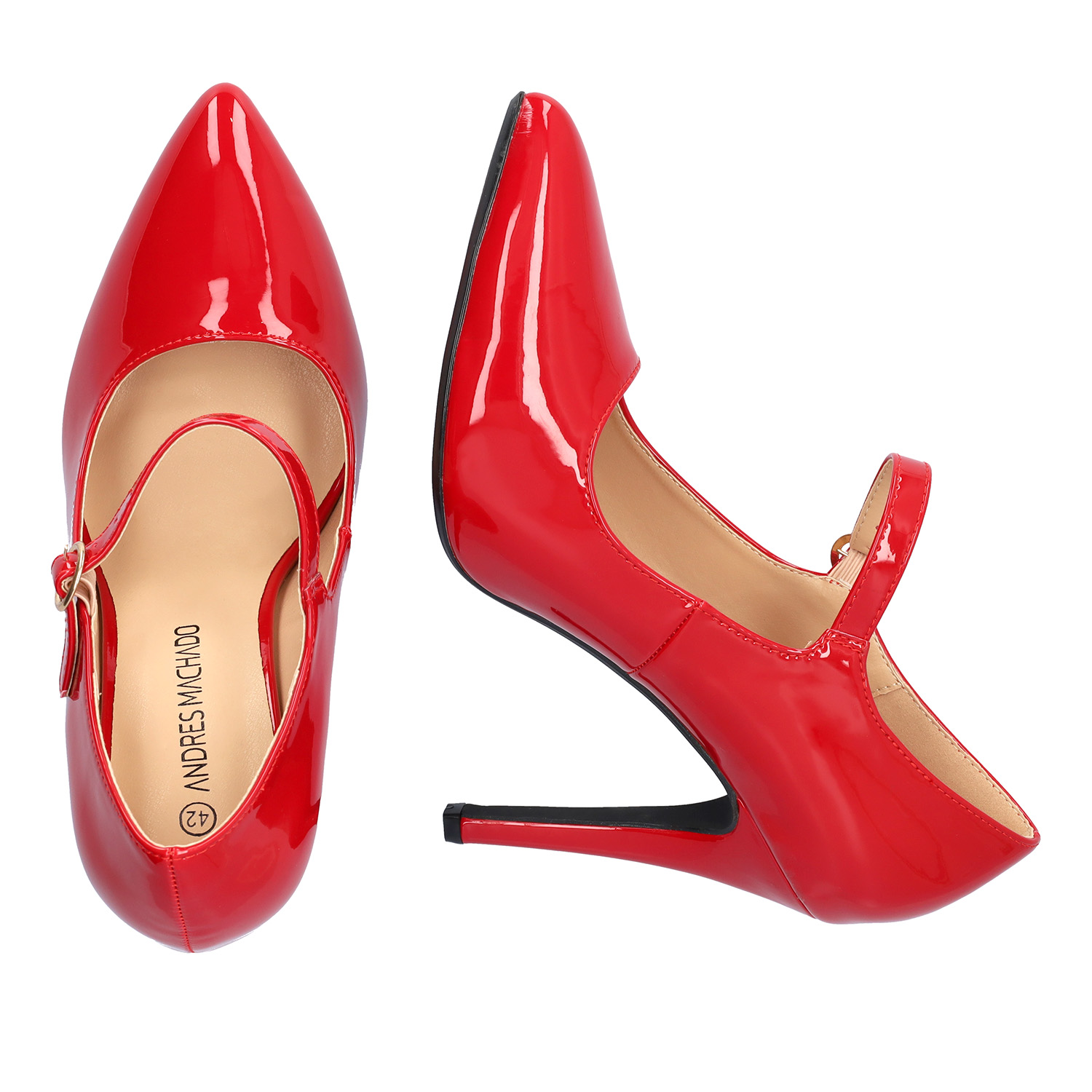 Mary Jane à talon simili cuir verni rouge 