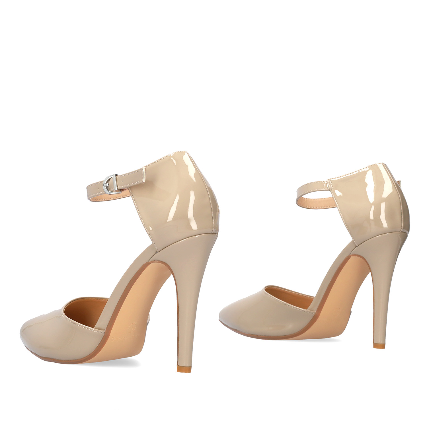 Escarpin à talon simili cuir verni beige 