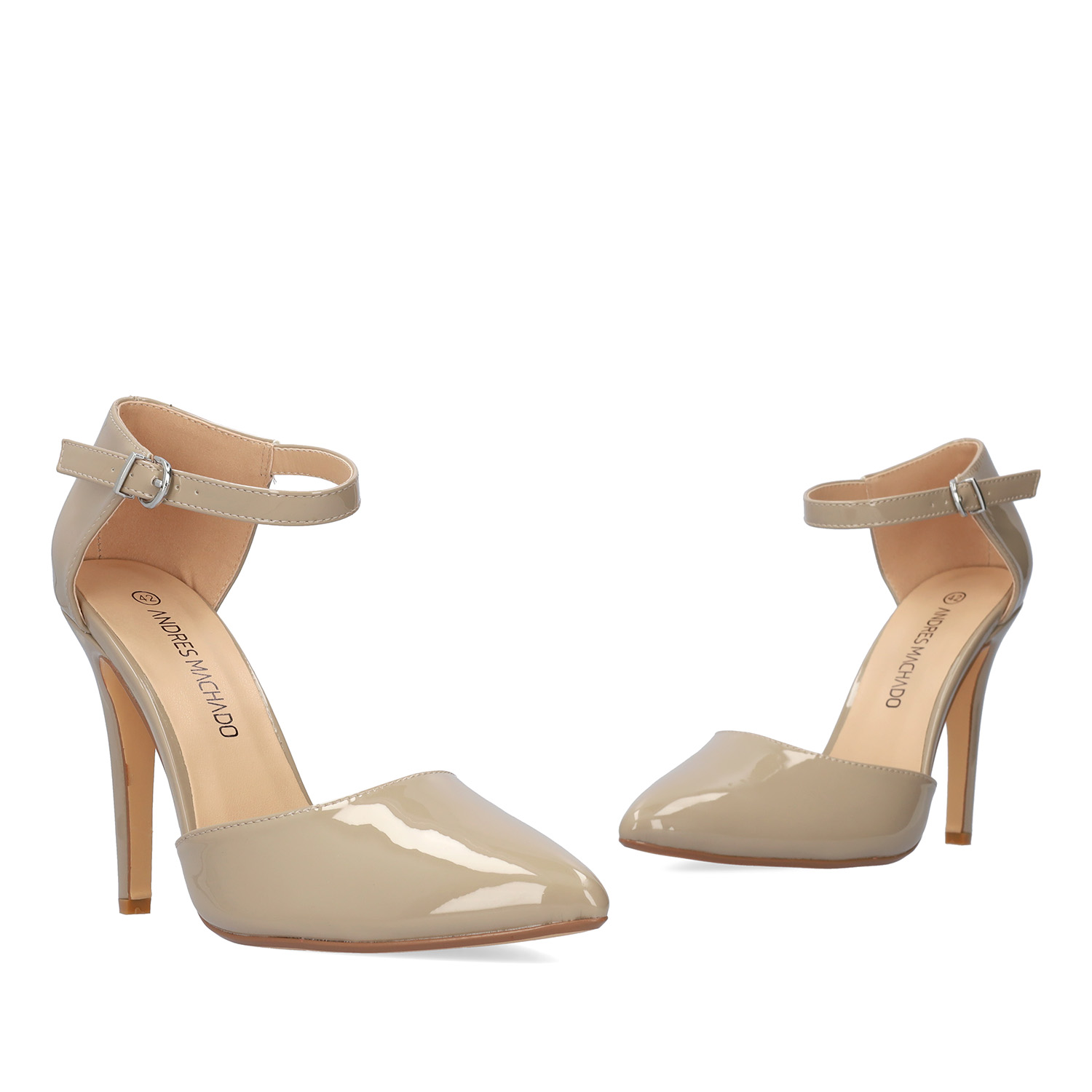 Escarpin à talon simili cuir verni beige 