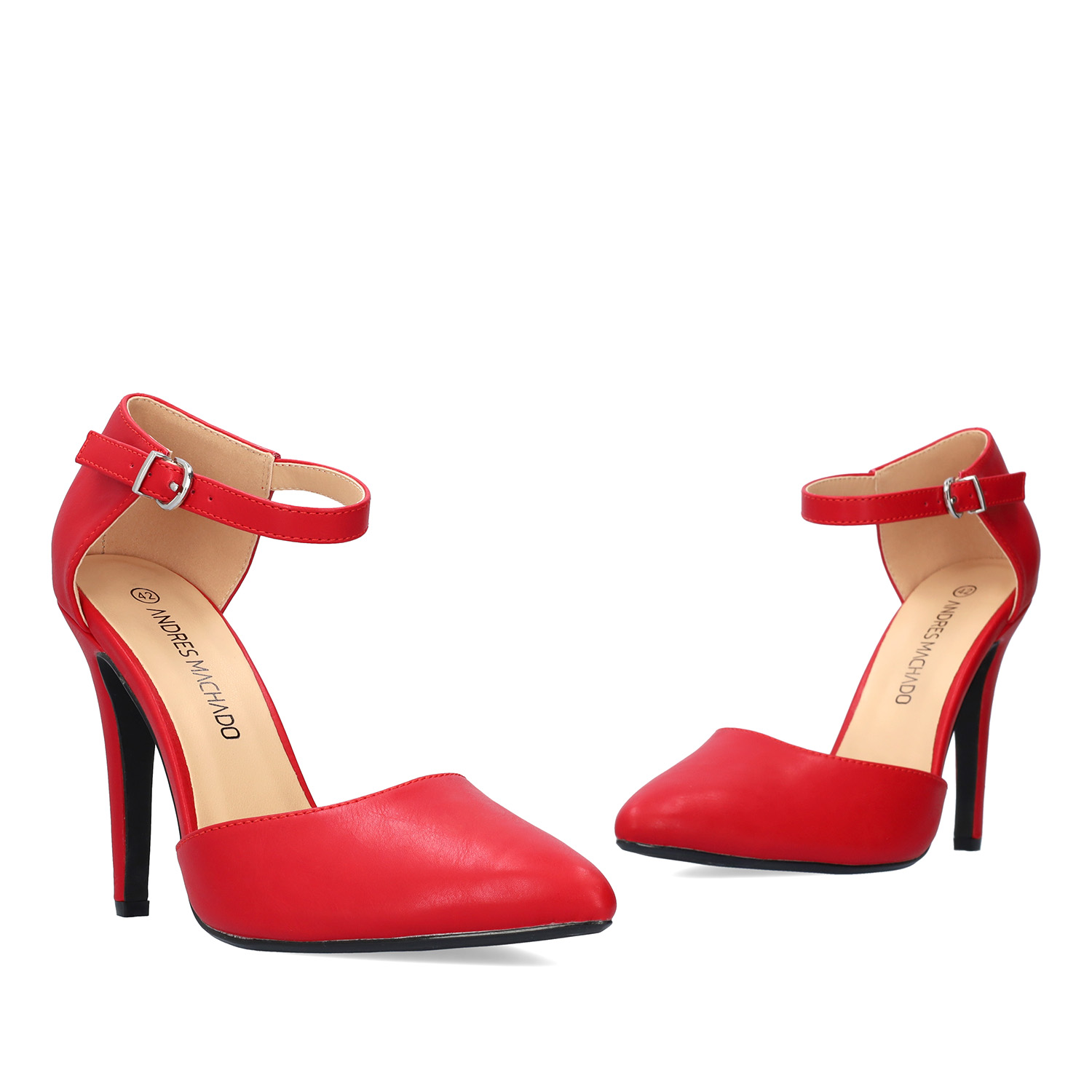 Red soft faux leather pumps 