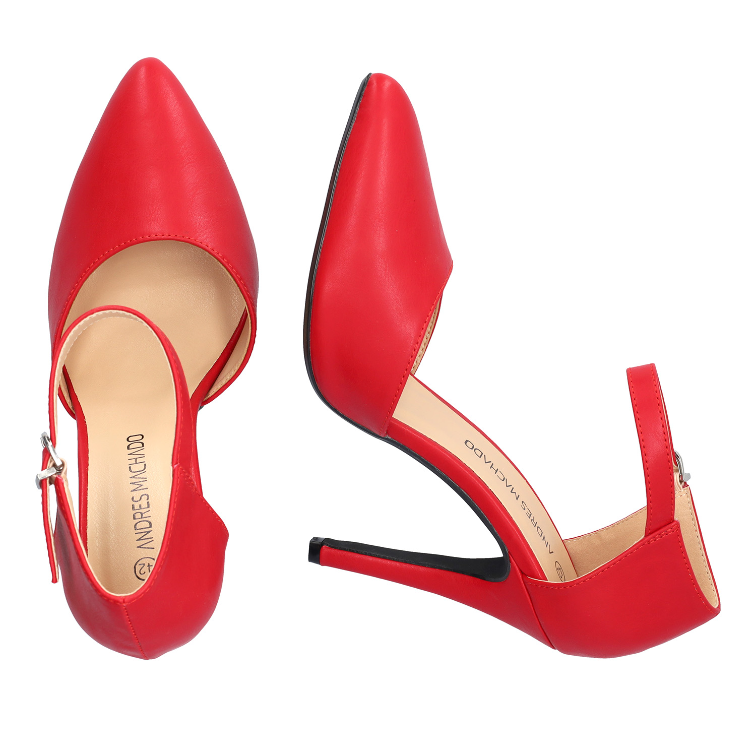 Red soft faux leather pumps 