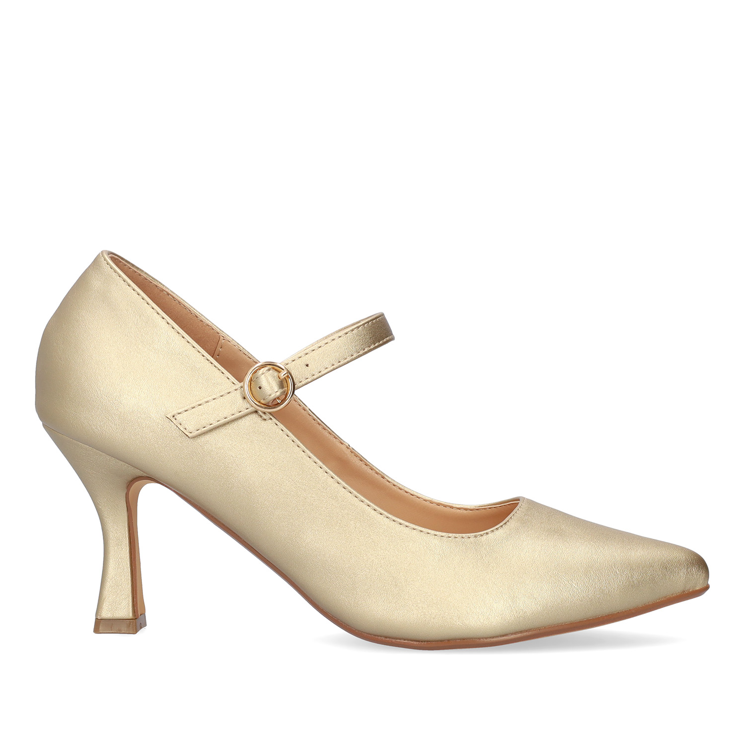 Mary Jane Stil Schuhe mit Kitten Heel in Soft Farbe Gold 