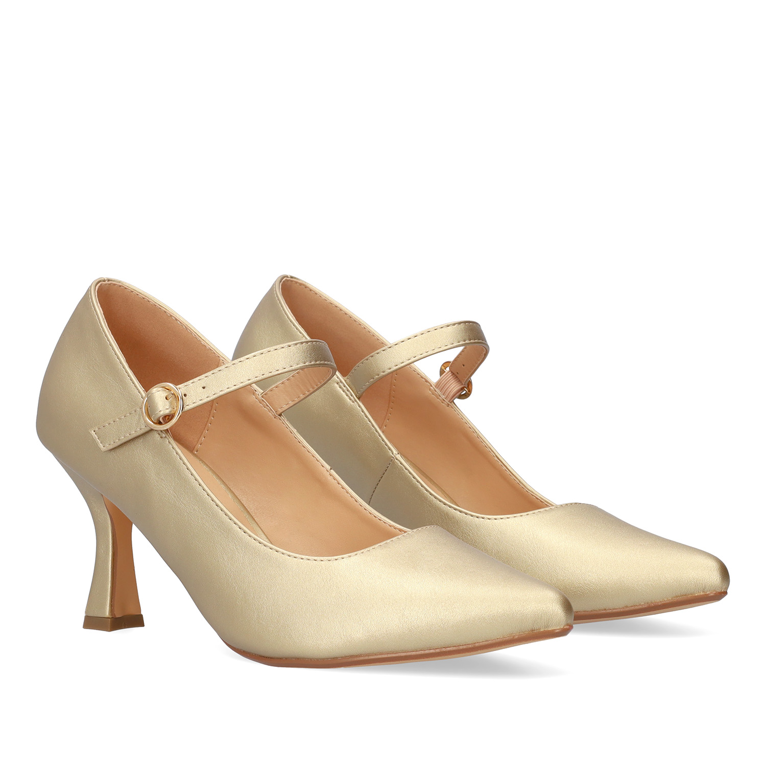 Mary Jane Stil Schuhe mit Kitten Heel in Soft Farbe Gold 