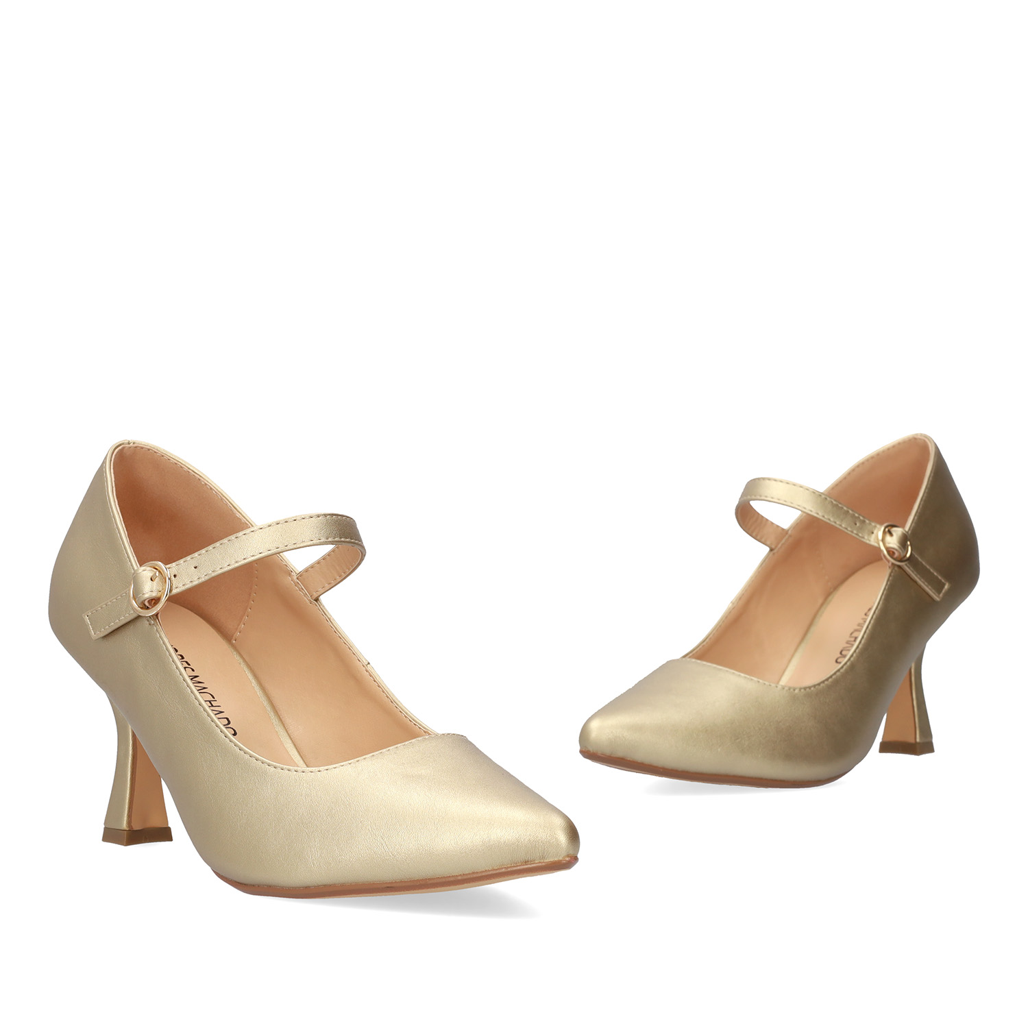 Mary Jane Stil Schuhe mit Kitten Heel in Soft Farbe Gold 