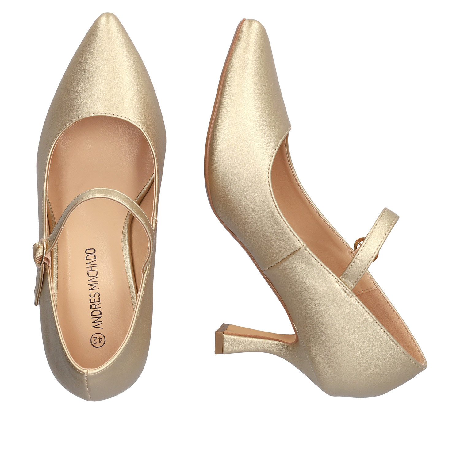 Mary Jane Stil Schuhe mit Kitten Heel in Soft Farbe Gold 