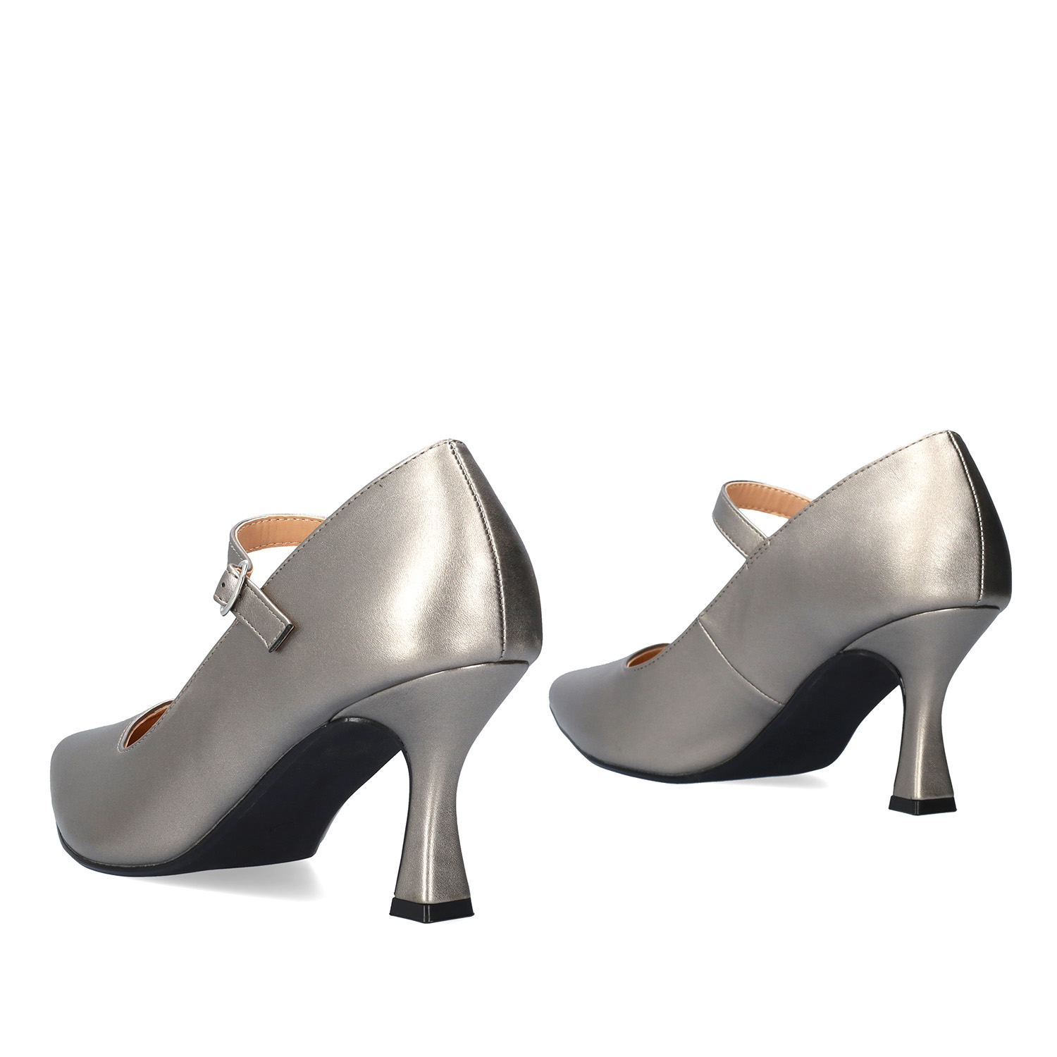 Mary Jane with kitten heel in old soft silver colour 