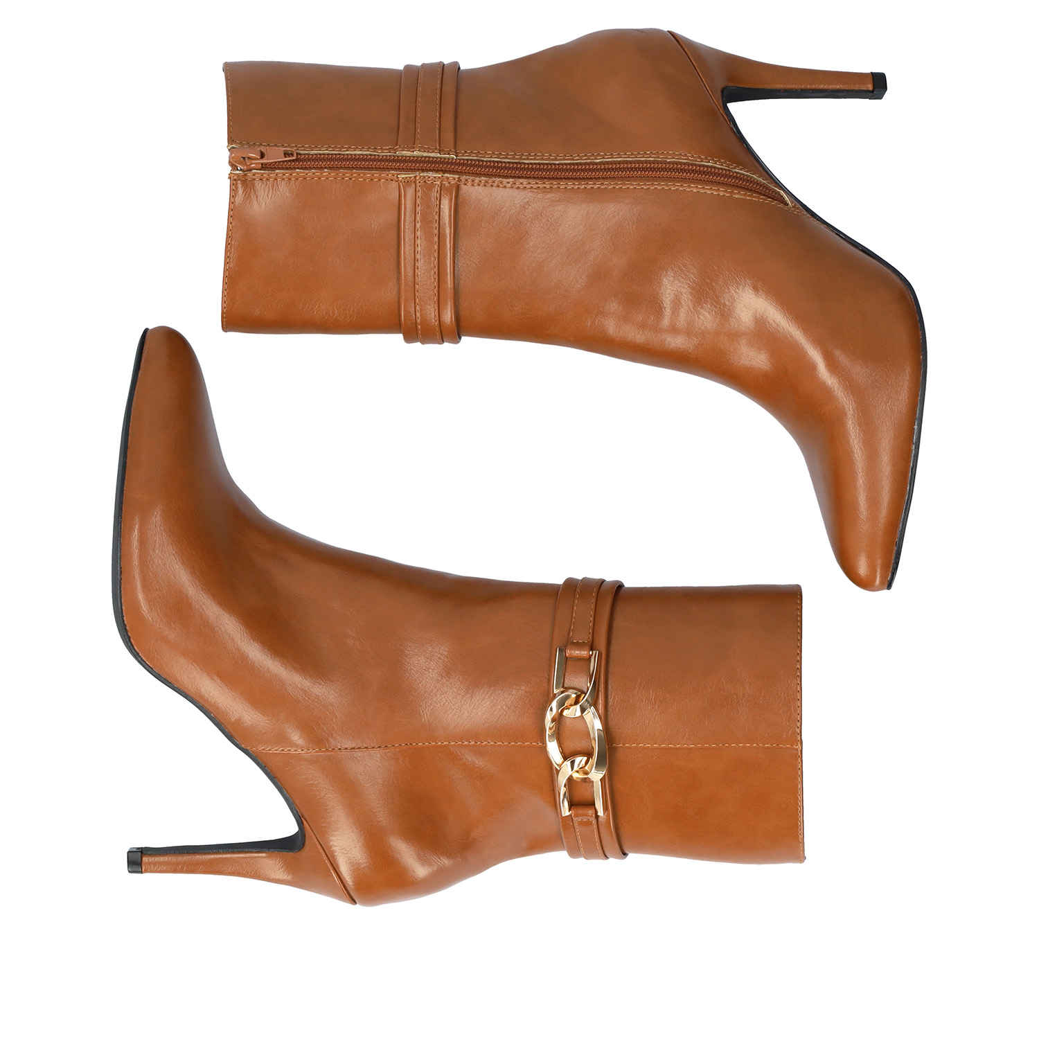 Heeled booties in soft camel faux leather 