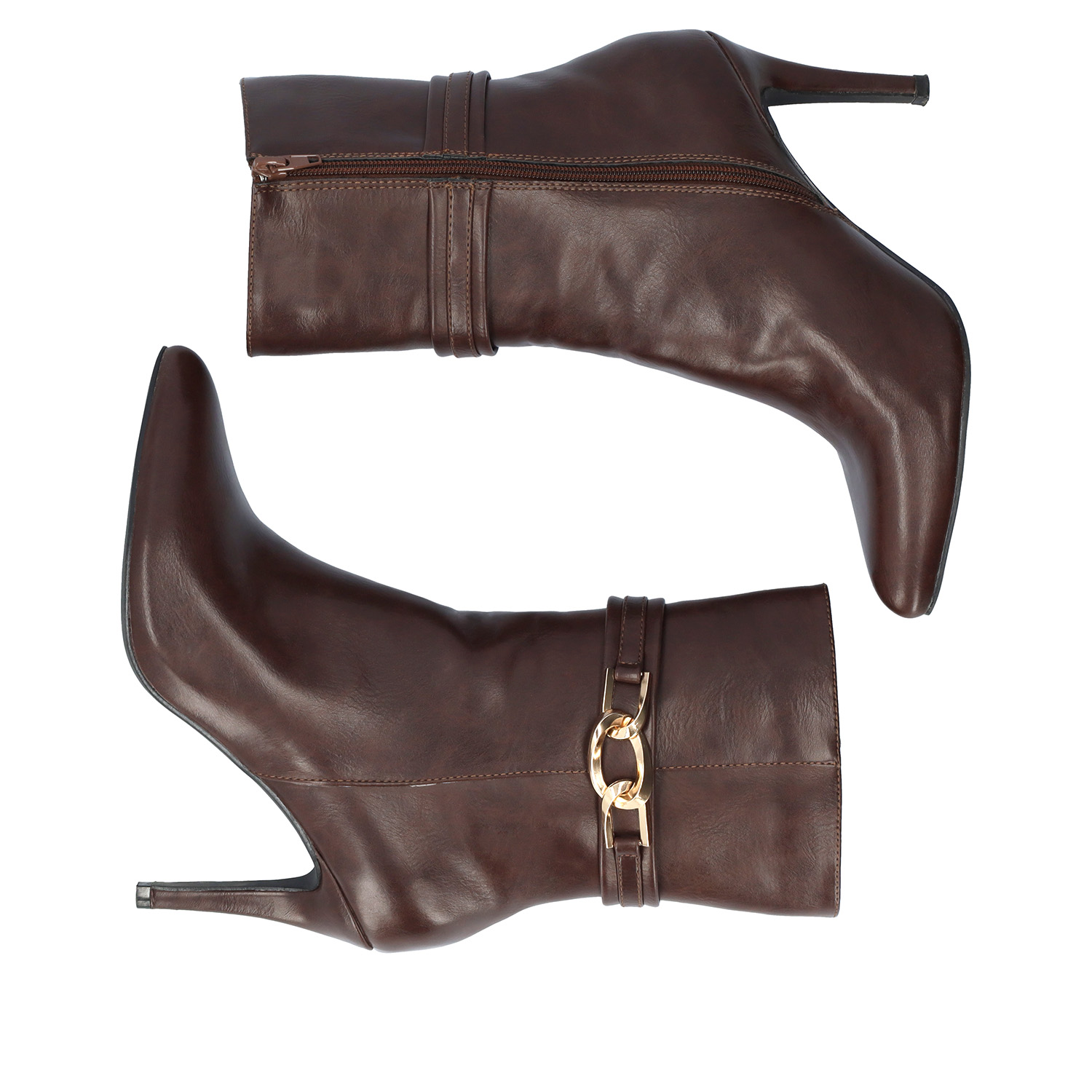 Heeled booties in soft brown faux leather 