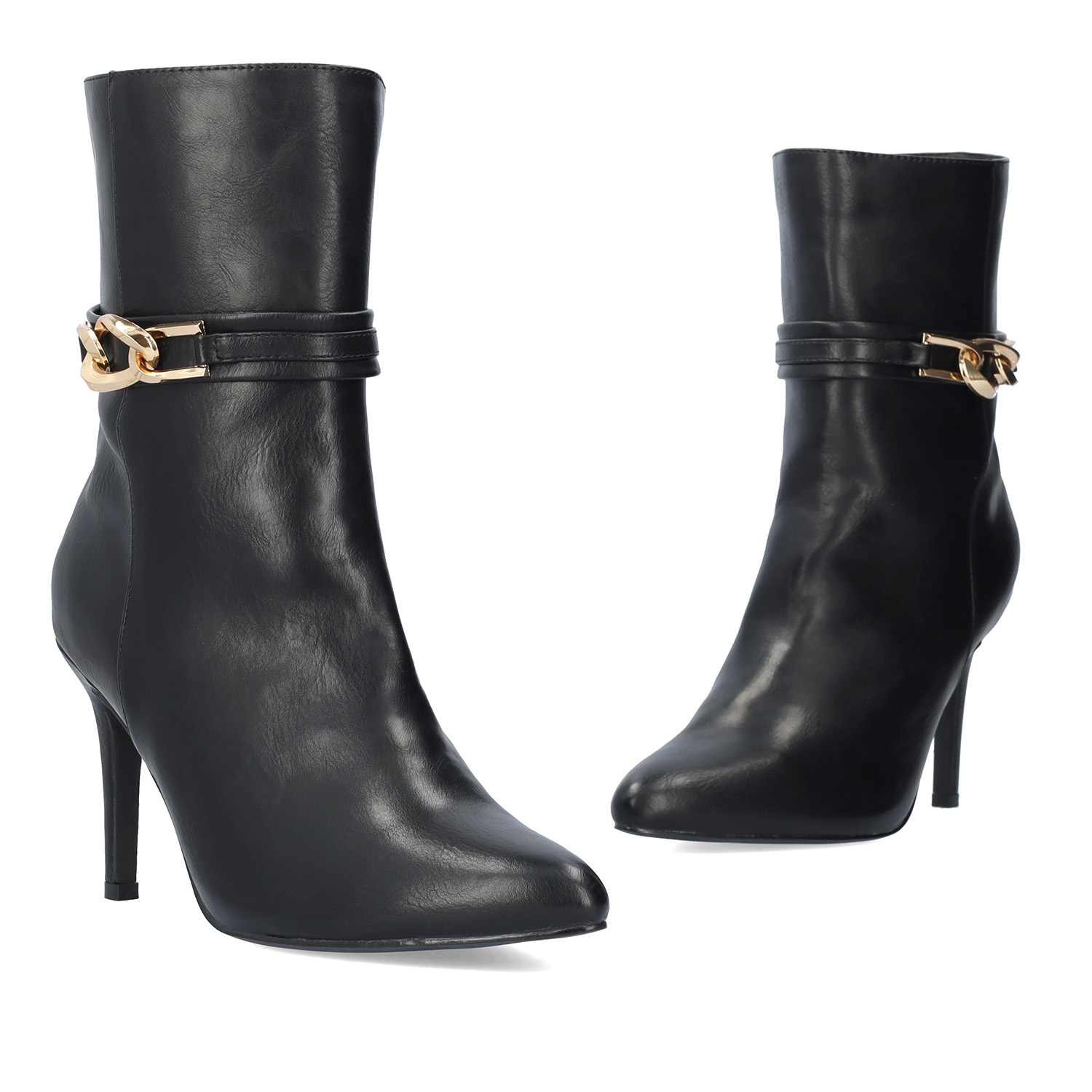 Heeled booties in soft black faux leather 