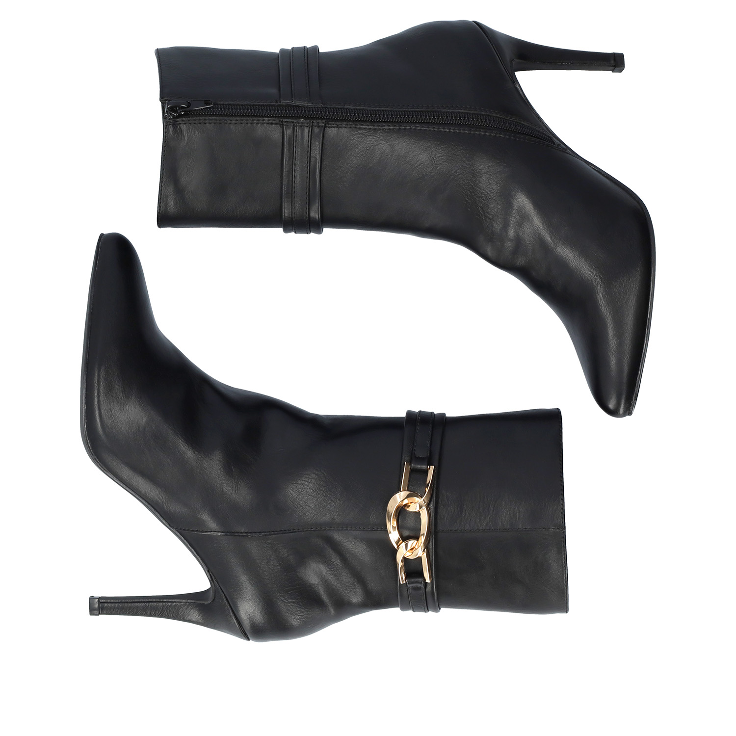 Heeled booties in soft black faux leather 