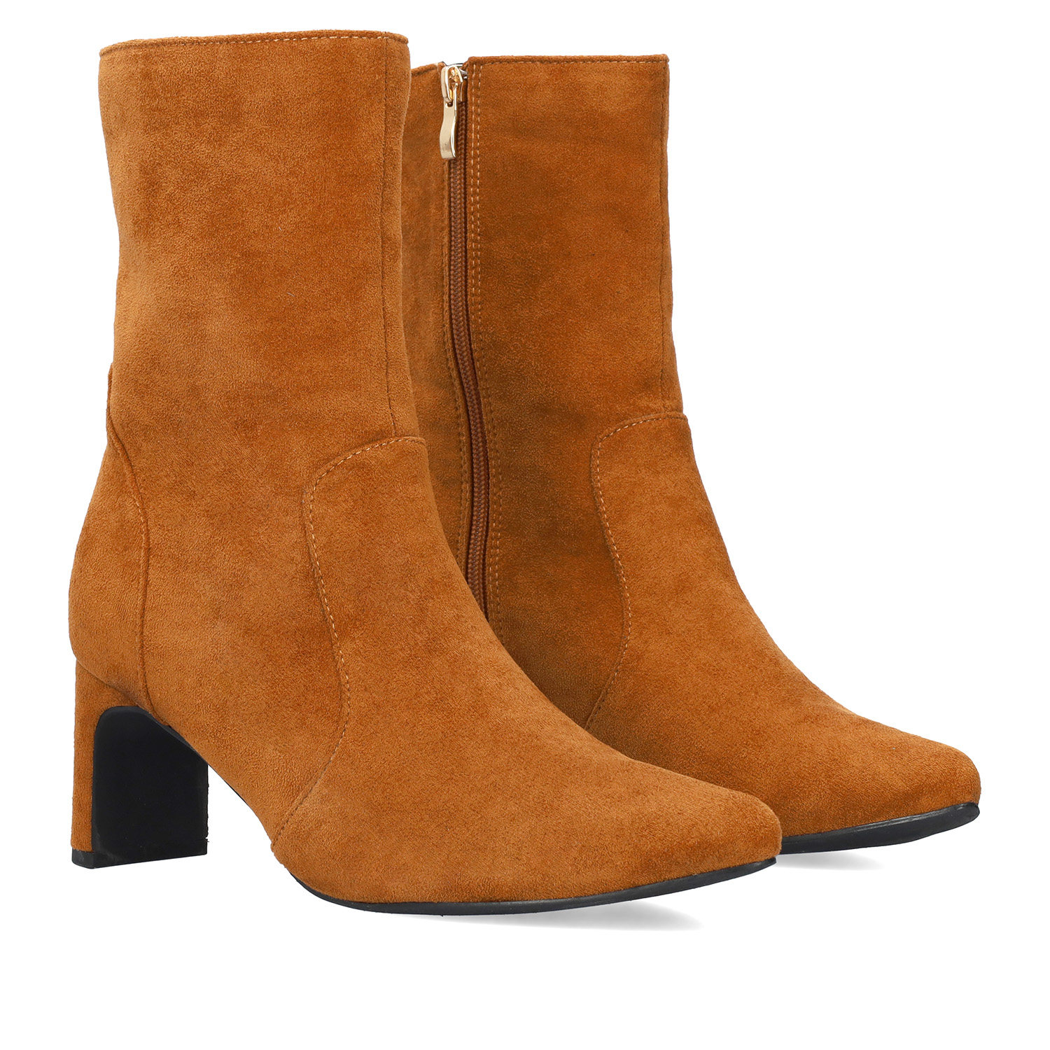 Camel faux suede heeled ankle boots 