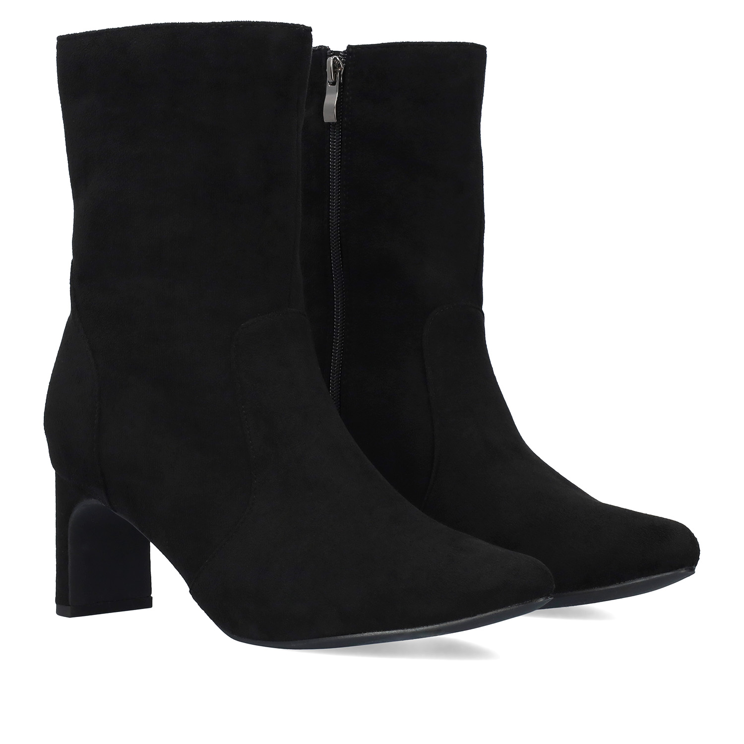 Black faux suede heeled ankle boots 