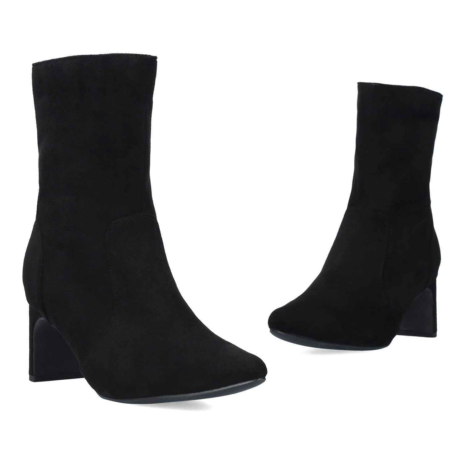 Black faux suede heeled ankle boots 