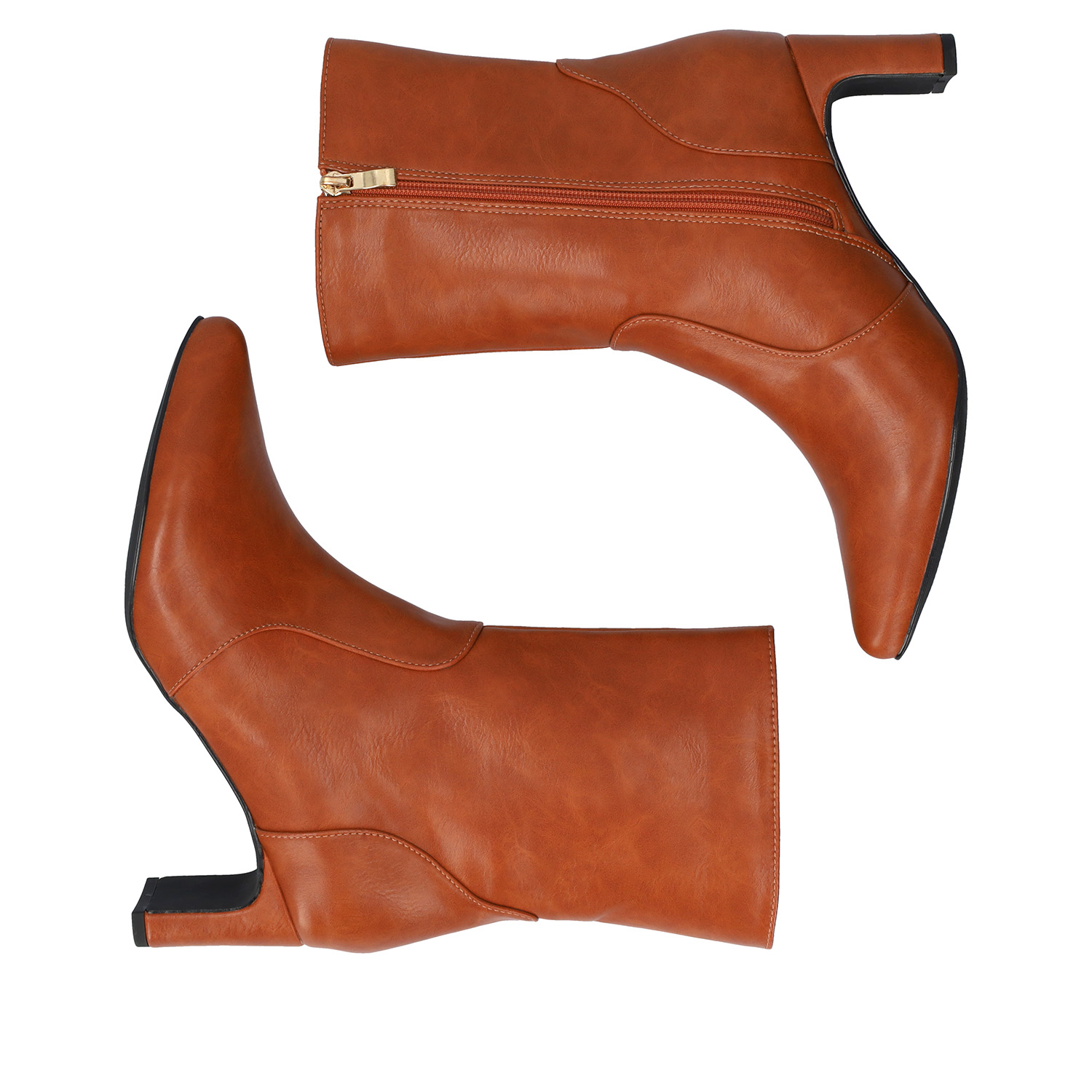 Camel faux soft leather heeled ankle boots 