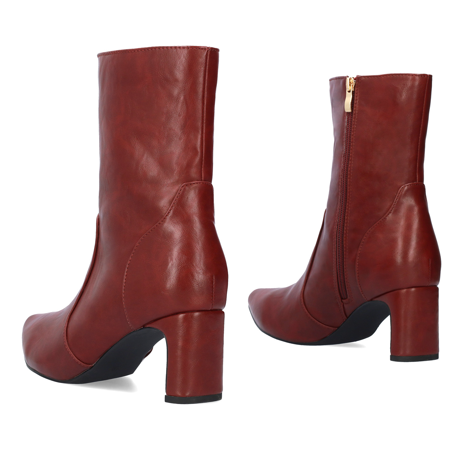 Garnet red faux soft leather heeled ankle boots 