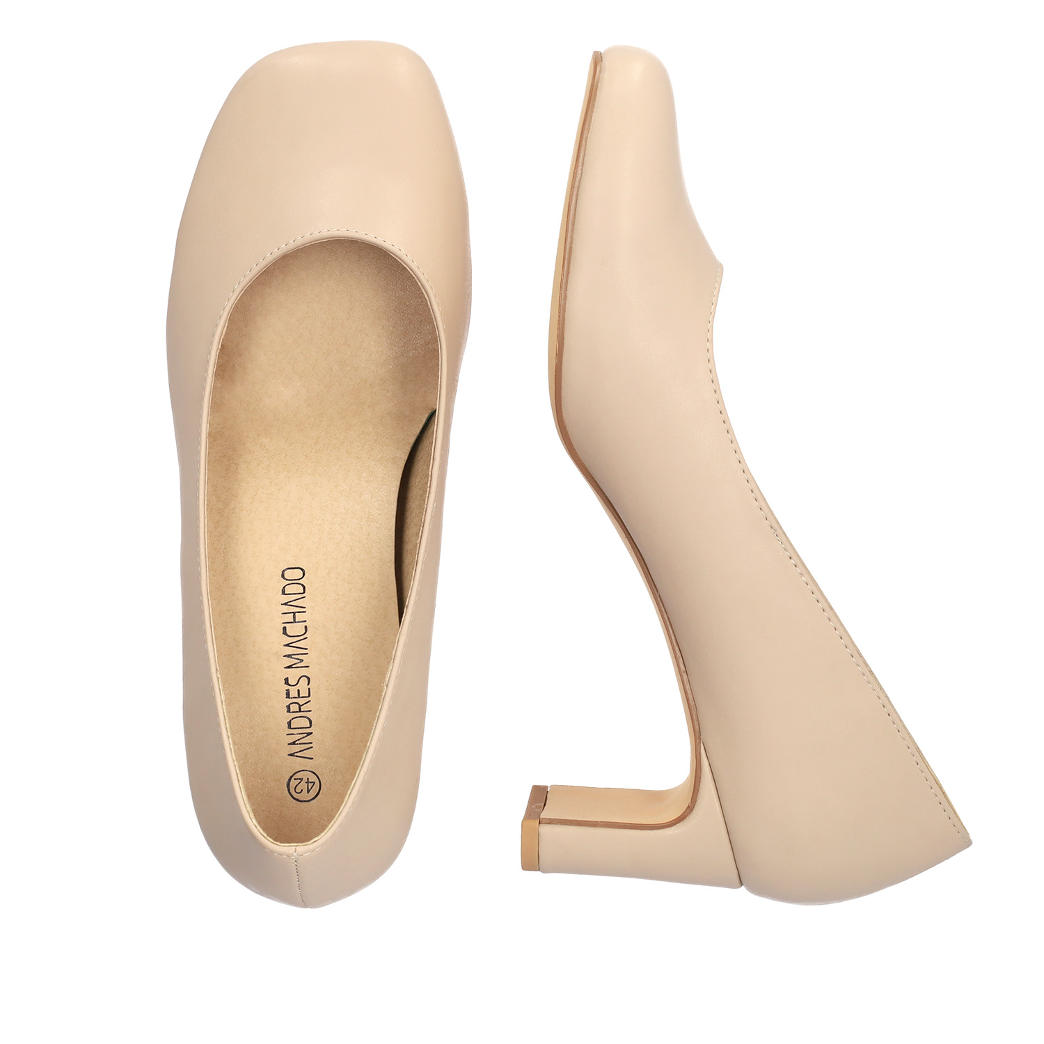 Heeled pumps in soft beige faux leather 