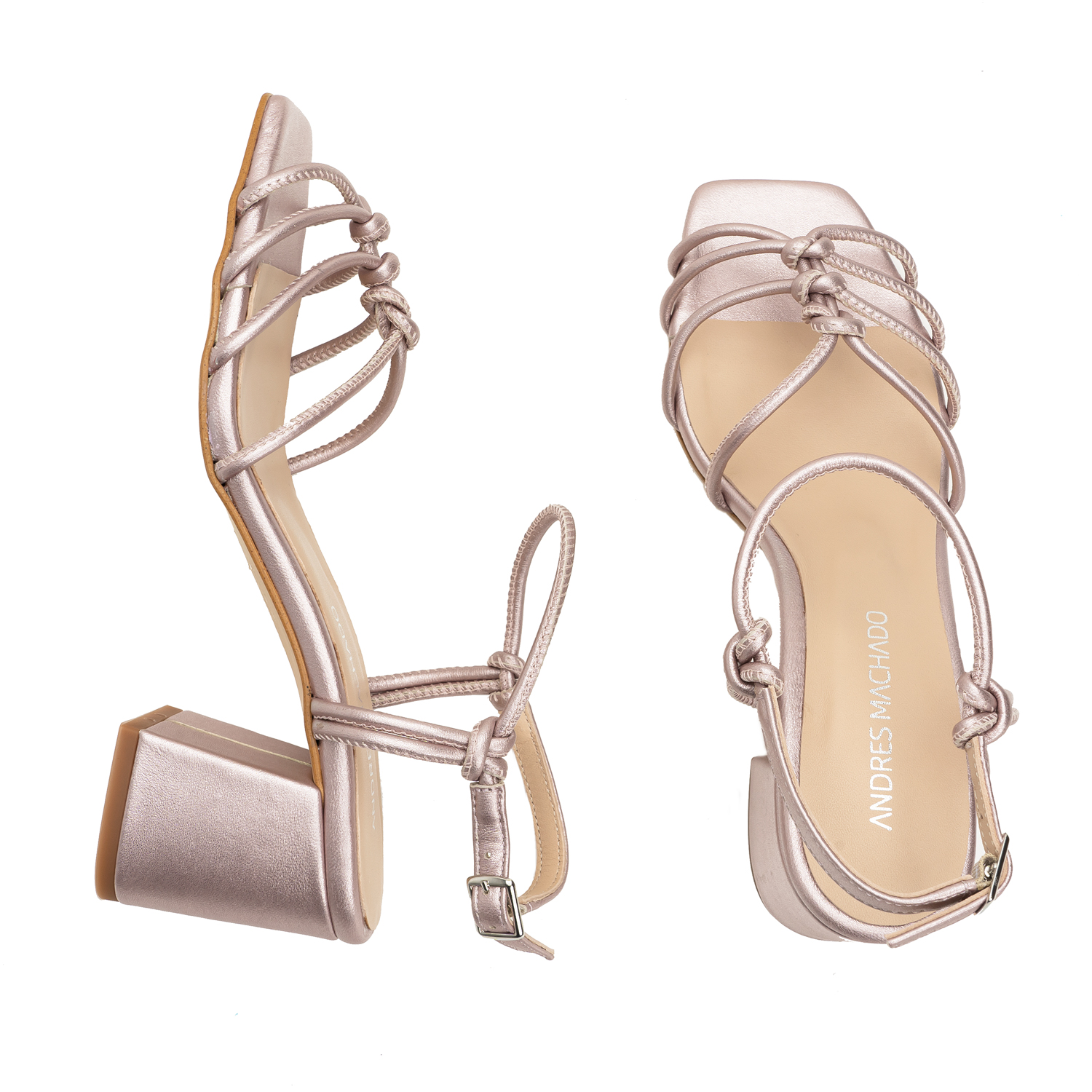 Knotted Sandals in Metallic Pink Leather 
