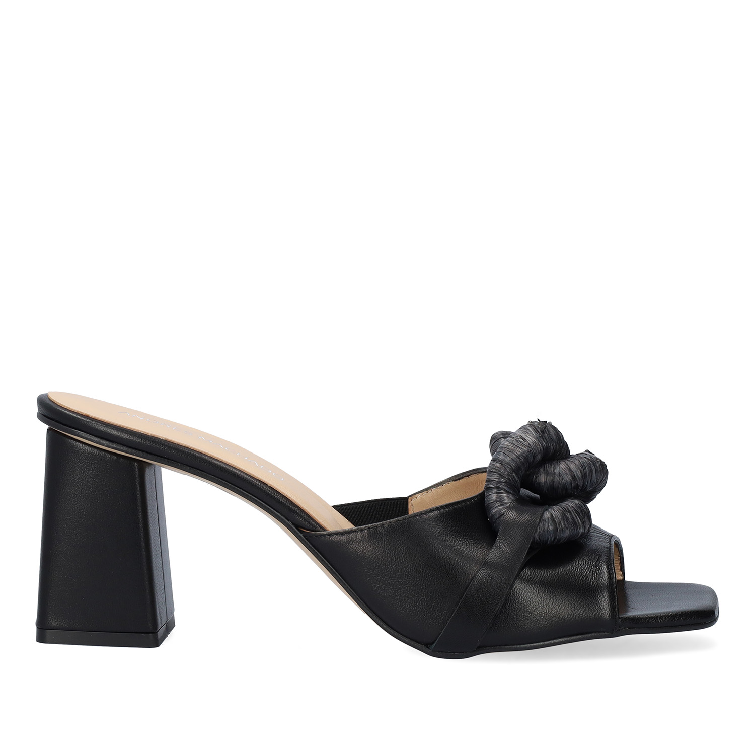 Black leather heeled sandals 